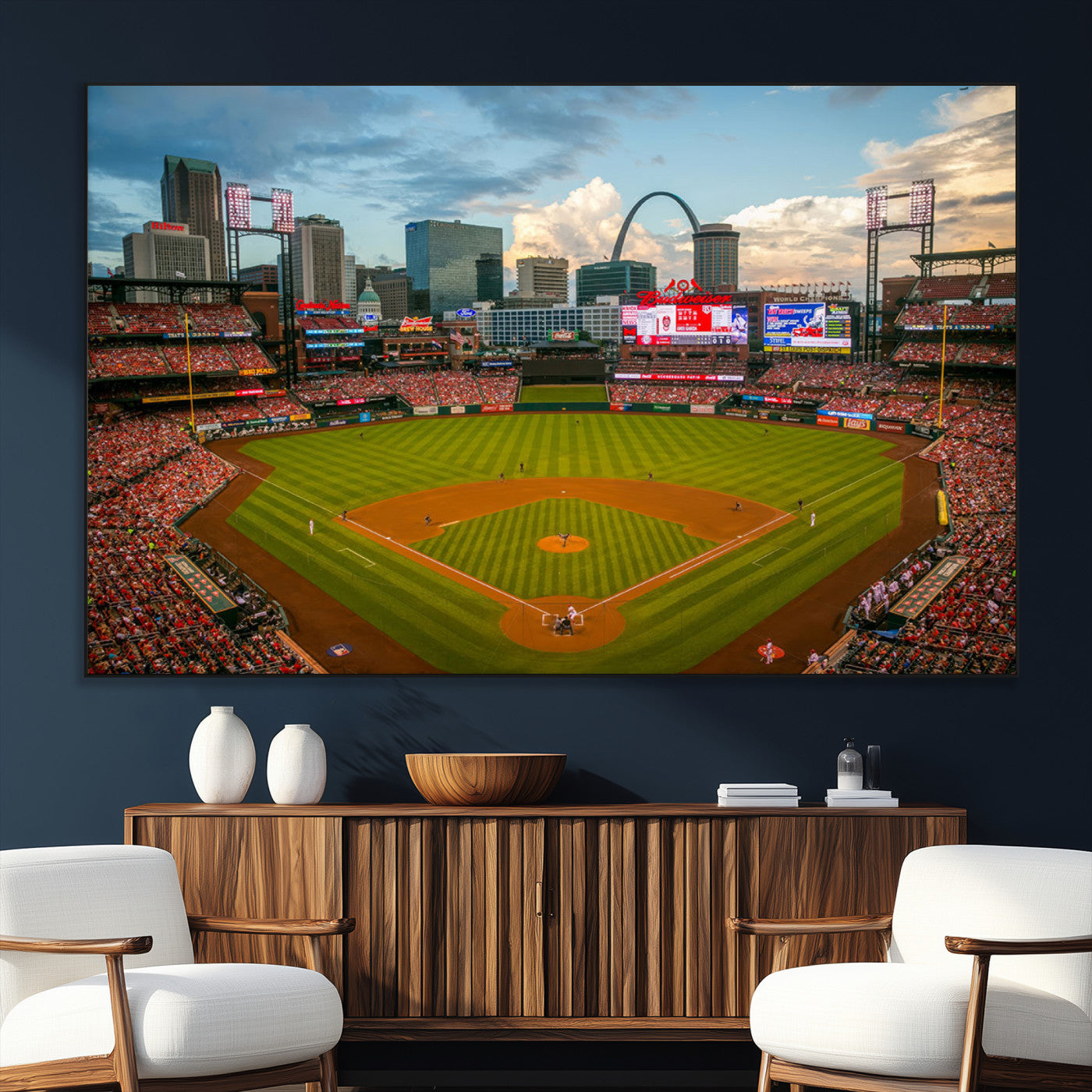 91908-MGV-CV-36X24-Busch Stadium Wall Art Print | St. Louis Cardinals Baseball Stadium Canvas Print | Framed Sports