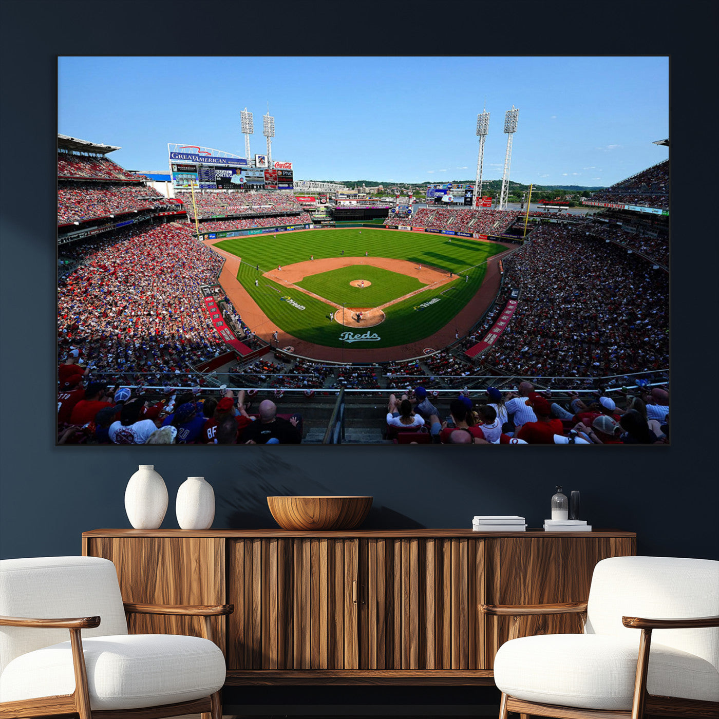 90998-MGV-CV-36X24-Cincinnati Reds Baseball Canvas Print - Great American Ball Park Stadium Wall Art Canvas Print