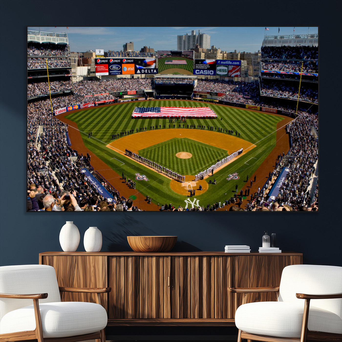 20879-MGV-CV-36X24-Yankee Stadium New York Wall Art Print | 3-Panel Canvas Print of Yankees Baseball Stadium | Large