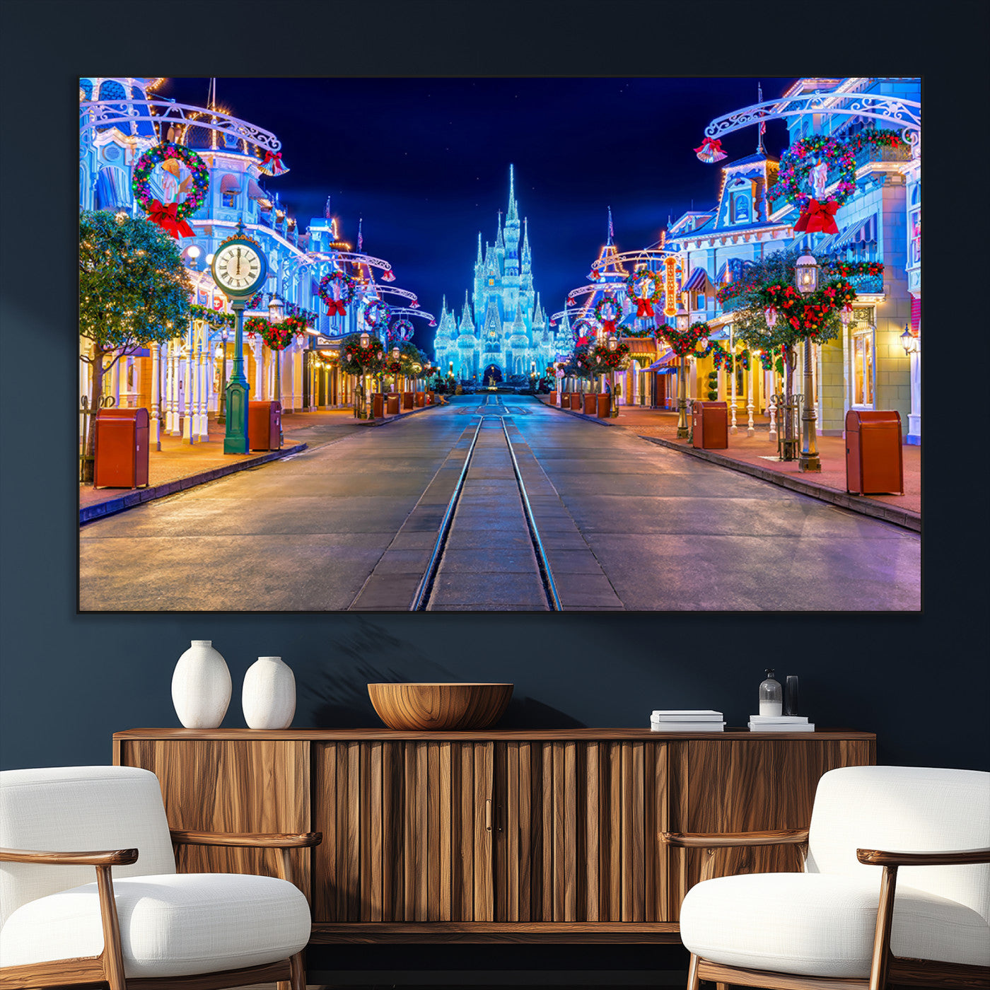 12470-MGV-CV-36X24-Disney Castle Wall Art – Large Magic Kingdom Canvas Artwork, Fairytale Design, Kids Room Christmas Decor for Home, Office