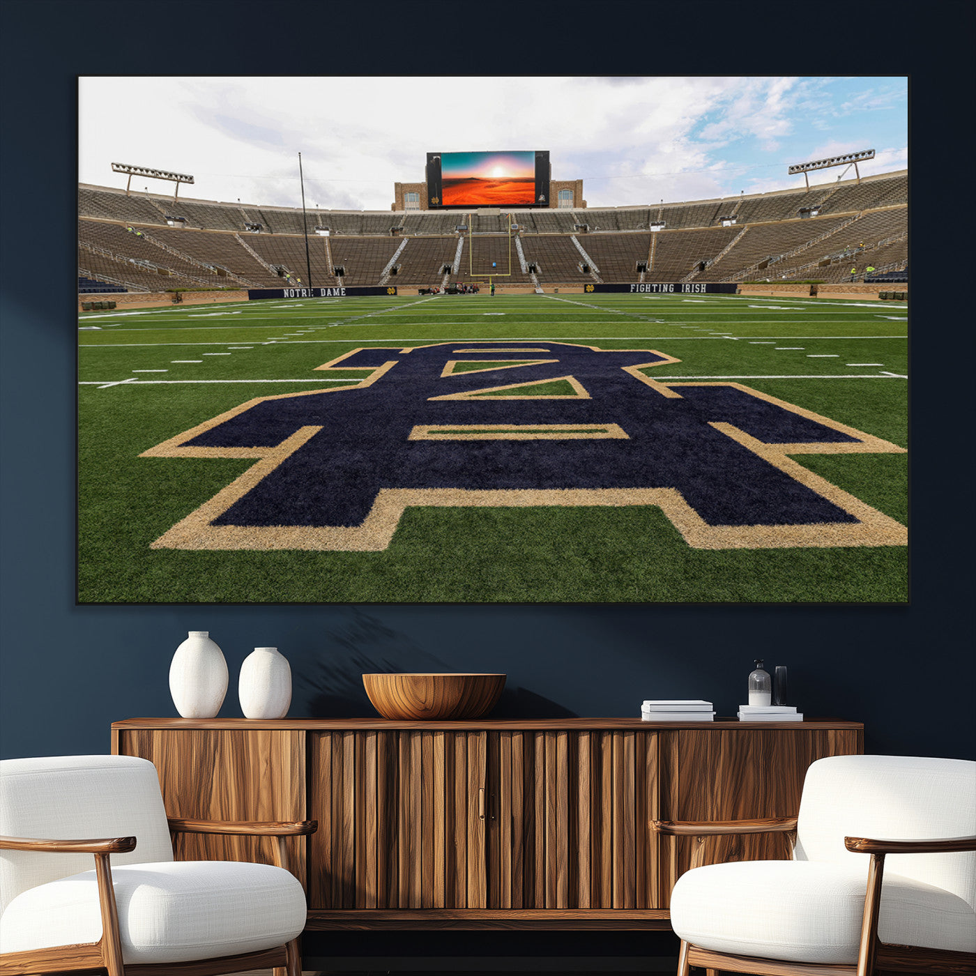 SEG-FC-51X34_Oversize - Notre Dame Stadium Wall Art Canvas Print, Framed Indiana Stadium Art Picture Print, Notre Dame Field Perfect Sport Room Decor Artwork