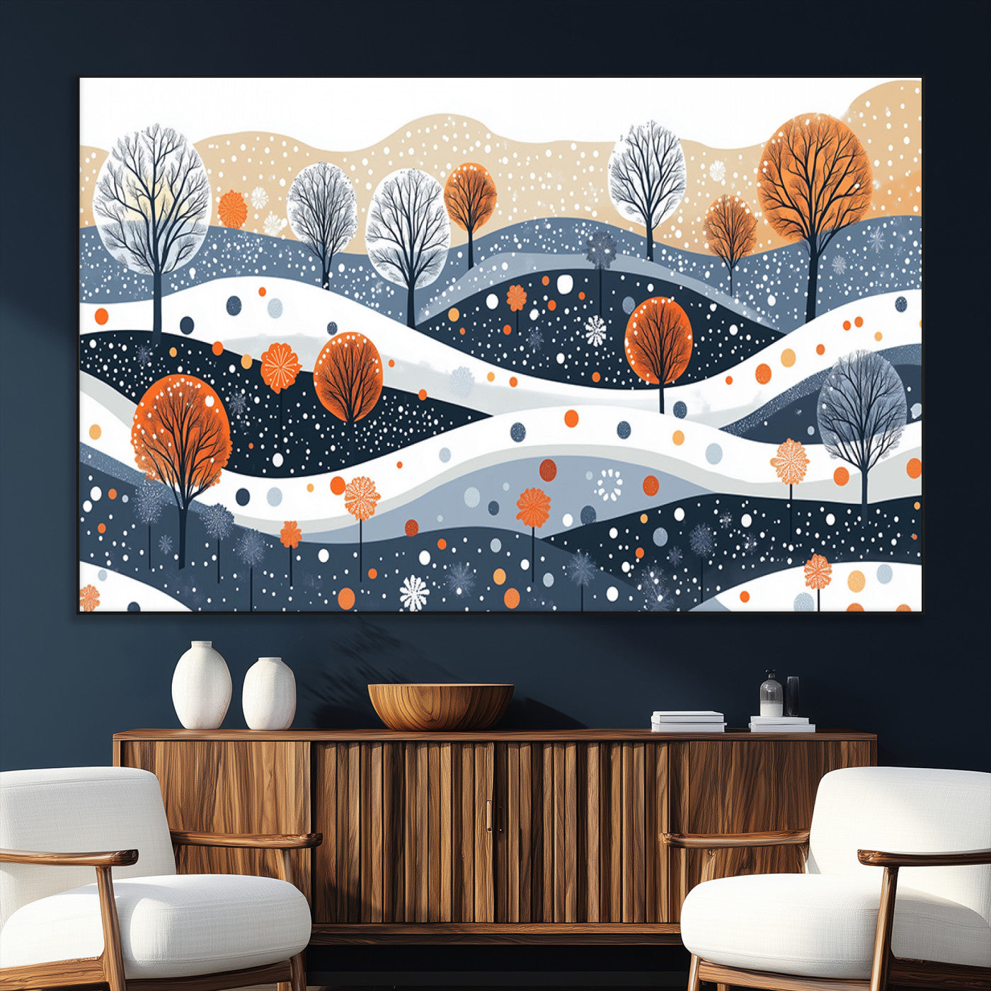 22651-MGV-CV-36X24-Abstract Winter Landscape Canvas Wall Art Print - Large Colorful Nature Wall Decor