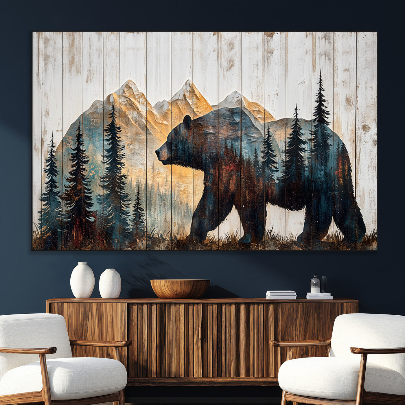 -Rustic Bear Wall Art - Grizzly 399 Bear Wall Art - Mountain Wood Canvas Wall Art - Nature Theme
