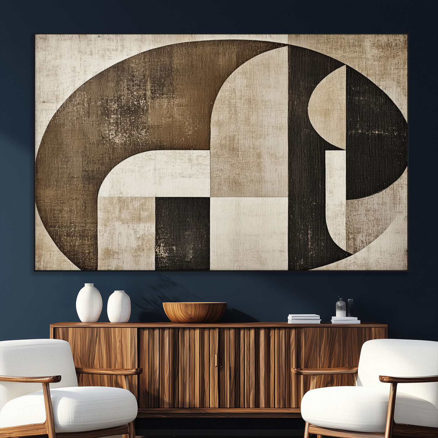 44796-MGV-CV-36X24-Wabi Sabi Abstract Wall Art | Geometric Modern Minimalist Canvas Print with Neutral Mid Century Art