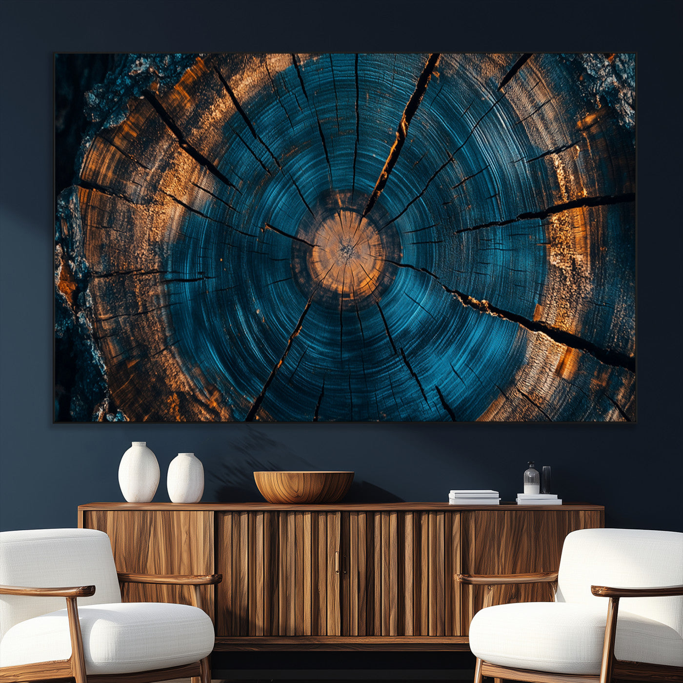 65231-MGV-CV-36X24-Farmhouse Wall Art - Abstract Tree Rings Canvas Wall Art Print, Framed Wood Grain Rings Artwork