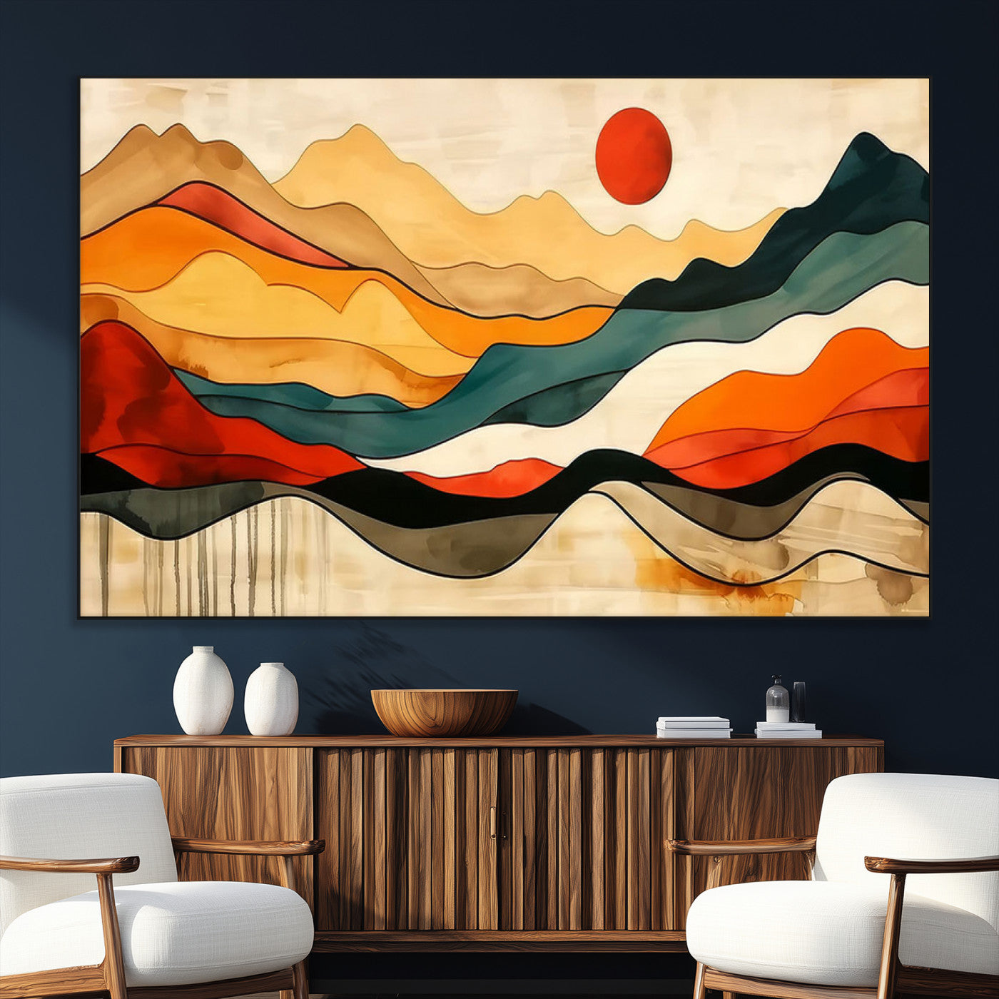 23241-MGV-CV-36X24-Mid Century Wall Art Print - Abstract Woodland Print - Modern Art Panoramic Mountain Wall Art