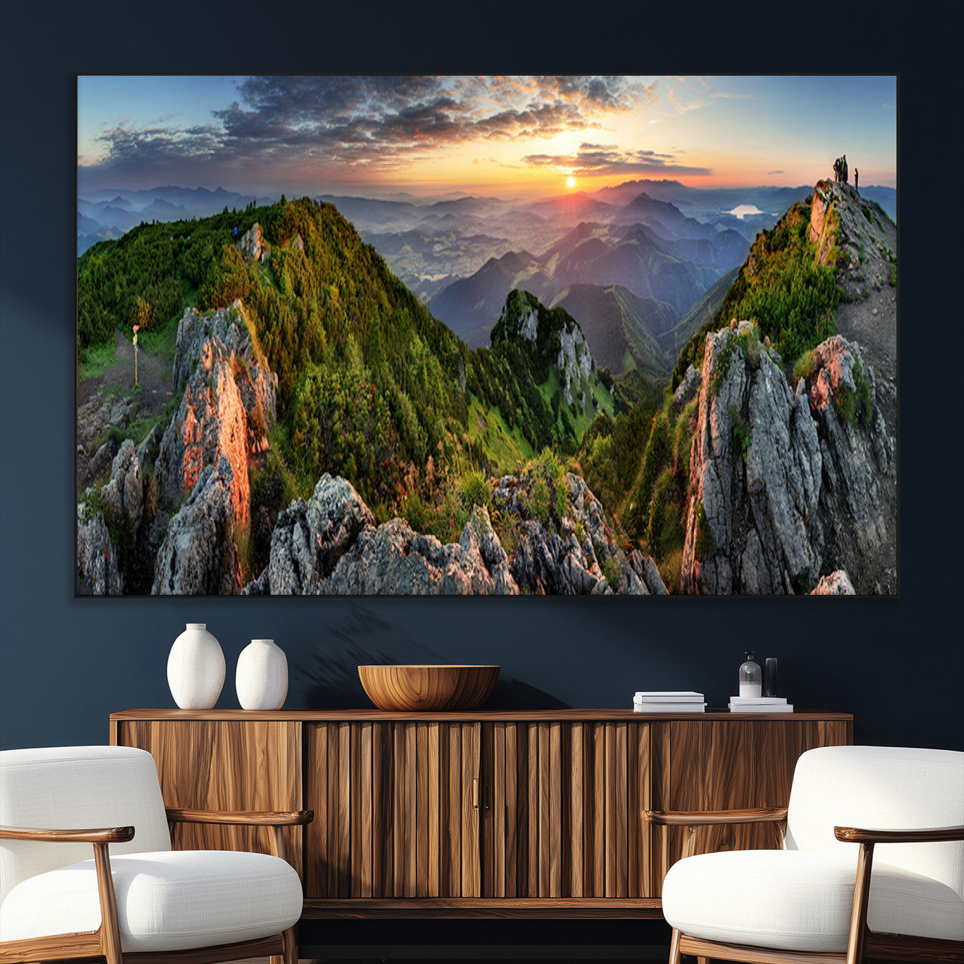 51582565-MGV-CV-36X24-Mountain Sunset Panoramic Wall Art Canvas Print – Framed Scenic Wilderness Scene with Majestic Summit Artwork for Home, Office