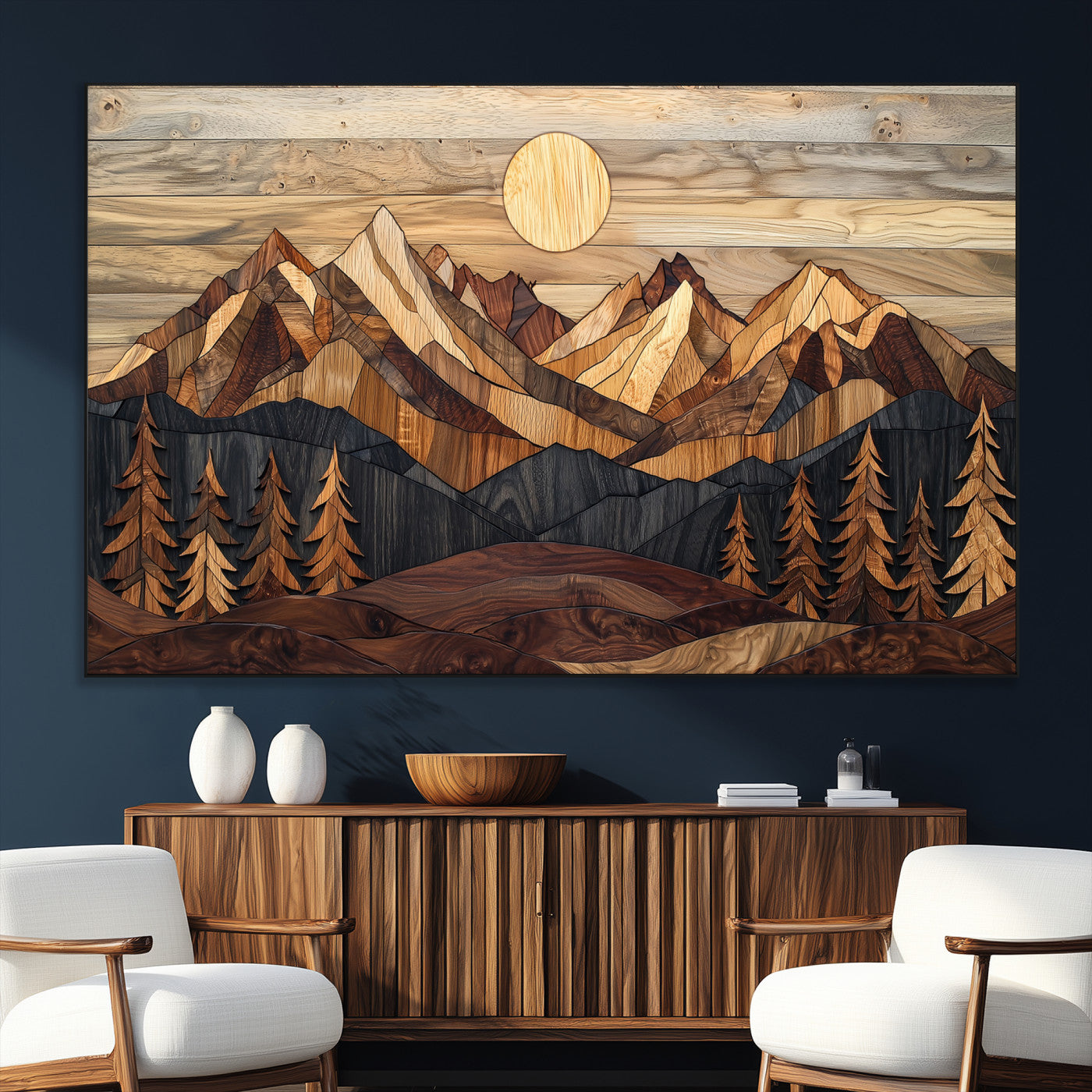 39116082-MGV-CV-36X24-Wood Mountain Landscape Wall Art Canvas Print – Framed Sunset Hills Nature Artwork, Abstract Boho Decor for Home, Office