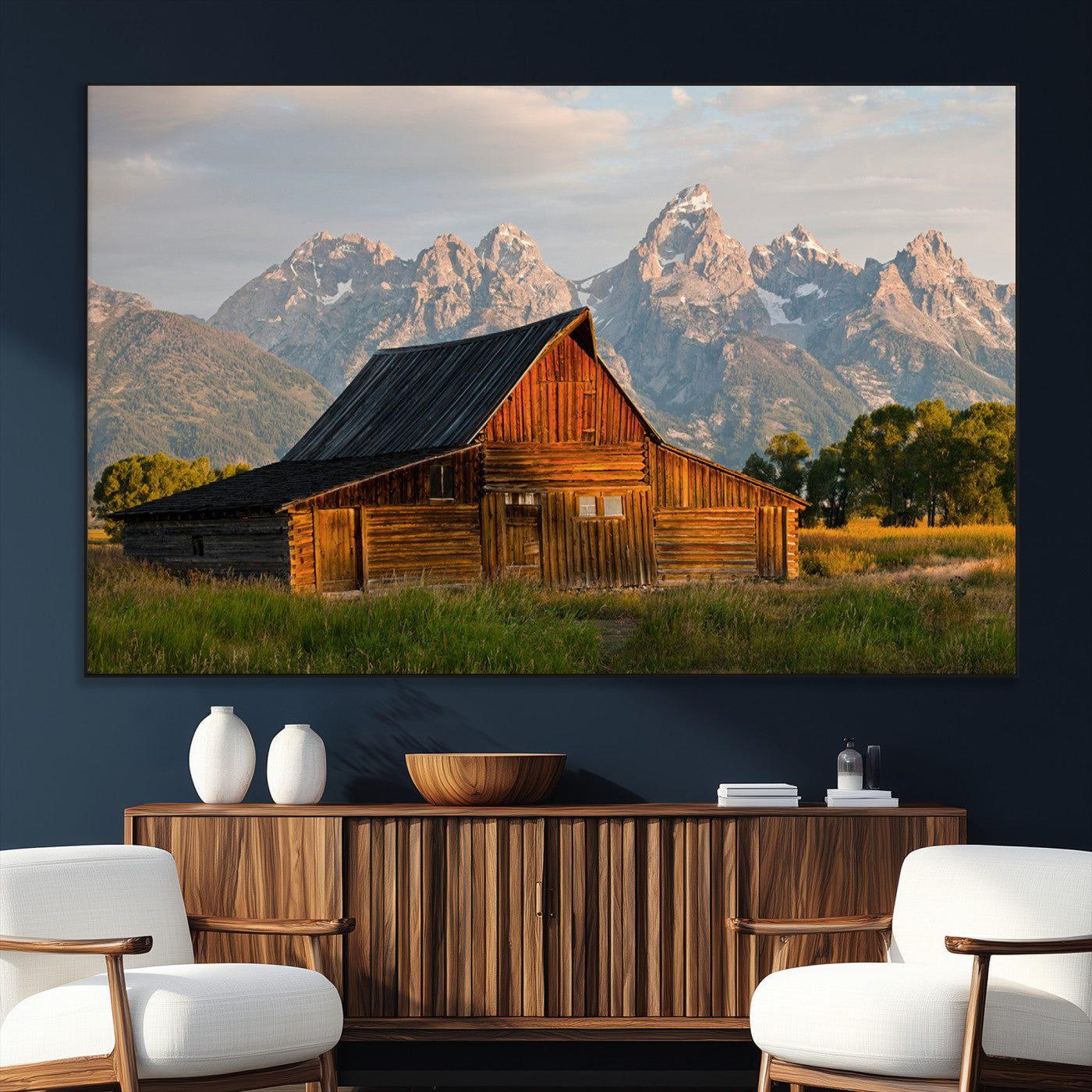 31771014-MGV-CV-36X24-Rustic Barn Wall Art Canvas Print – Framed Western Landscape Farmhouse Style Rustic Nature Scene Artwork for Home Office