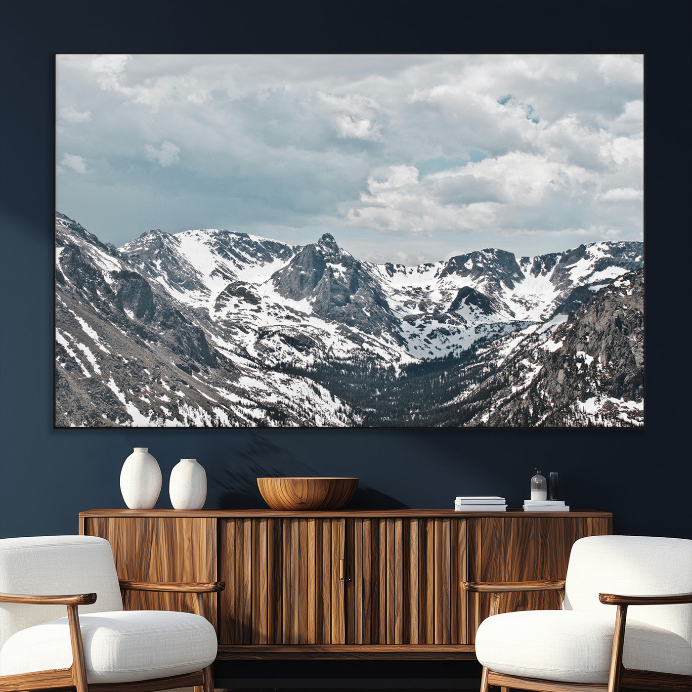 94074619-MGV-CV-36X24-Snowy Peaks Wall Art Canvas Print – Alpine Wilderness Mountain Escape Winter Serenity Artwork for Home, Office