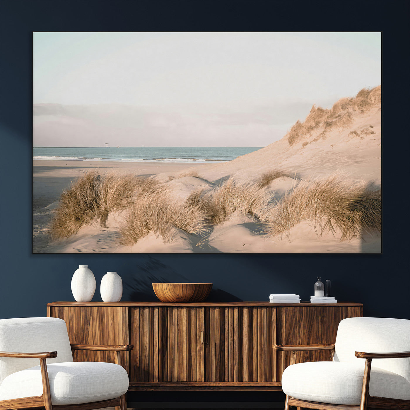 -Beach Landscape Wall Art Canvas Print – Framed Sand Dune Photography Minimalist Seascape Artwork for Home Office