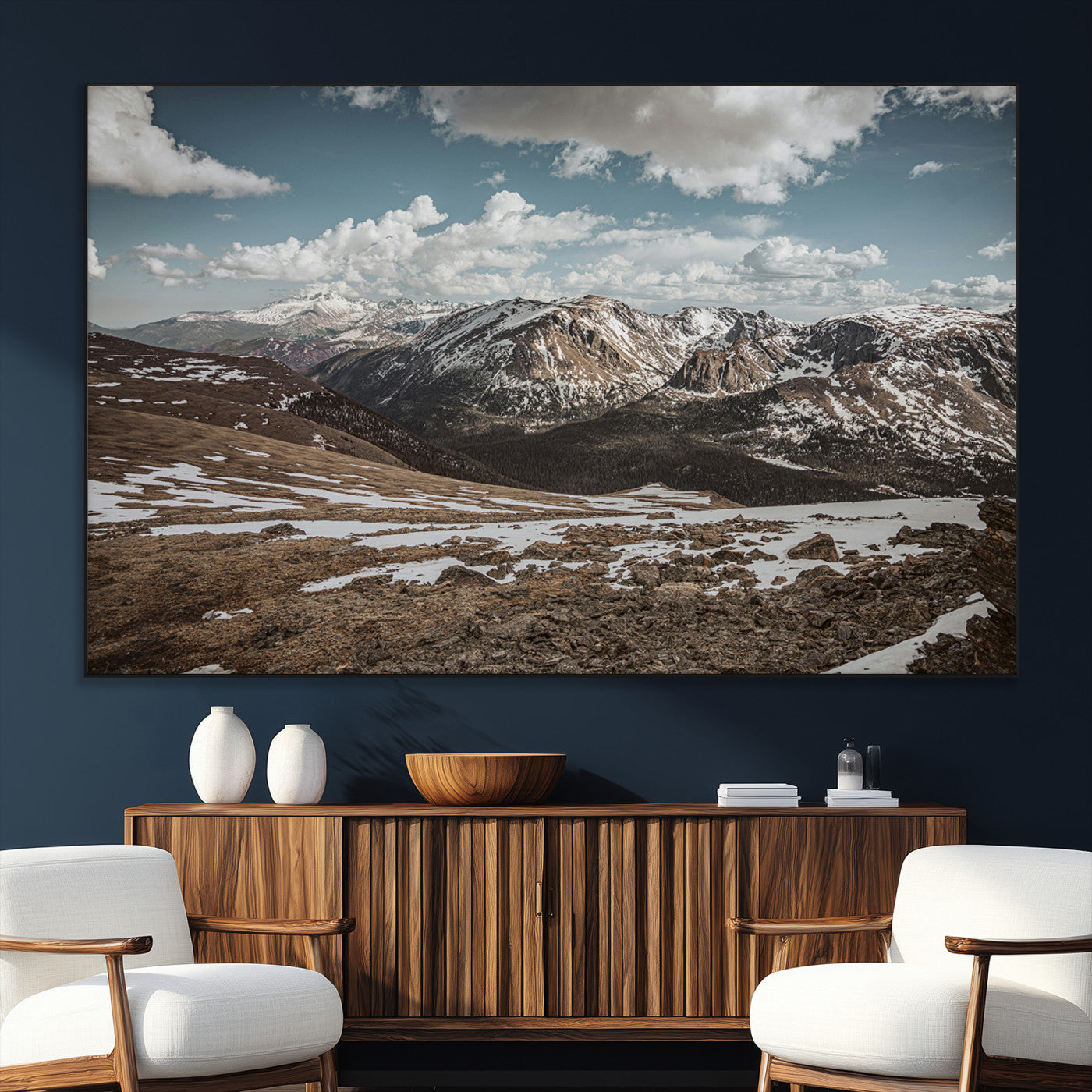 44565953-MGV-CV-36X24-Mountain Landscape Wall Art Canvas Print – Framed Snowy Peaks Rugged Highlands Nature Scene Artwork for Home Office