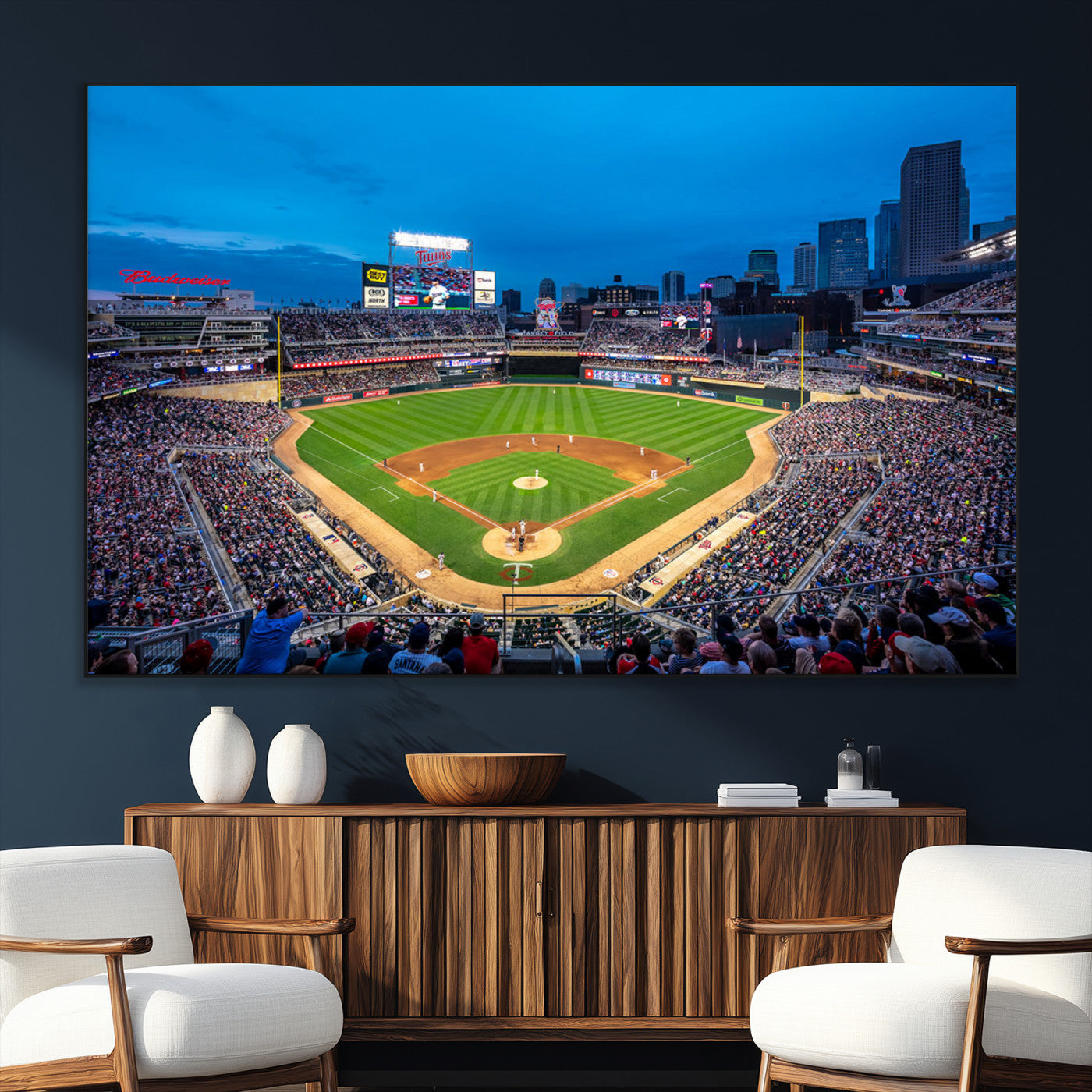 77273035-MGV-CV-36X24-Target Field Stadium Wall Art Canvas Print – Minnesota Twins Baseball Team Iconic Ballpark Scene for home, office