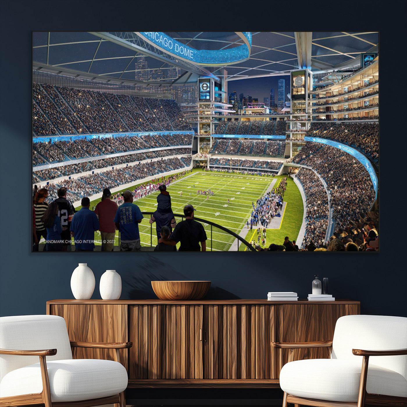 -Chicago Dome Stadium Wall Art Canvas Print – Framed Modern Football Arena City Skyline Artwork for Home, Office