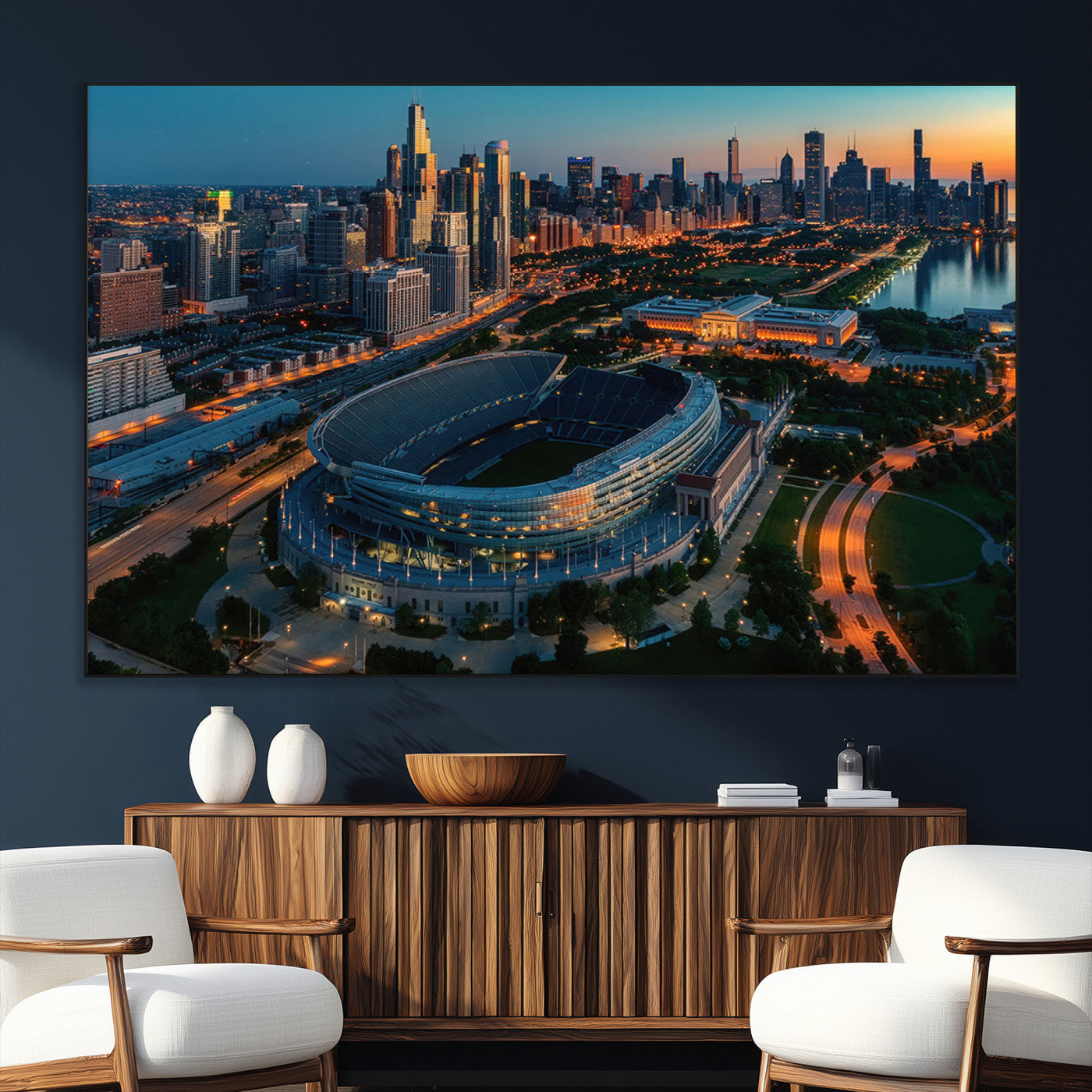 36690345-MGV-CV-36X24-Chicago Bears Soldiers Field Wall Art Canvas Print – Framed Football Stadium Artwork for Home, Office, Living Room