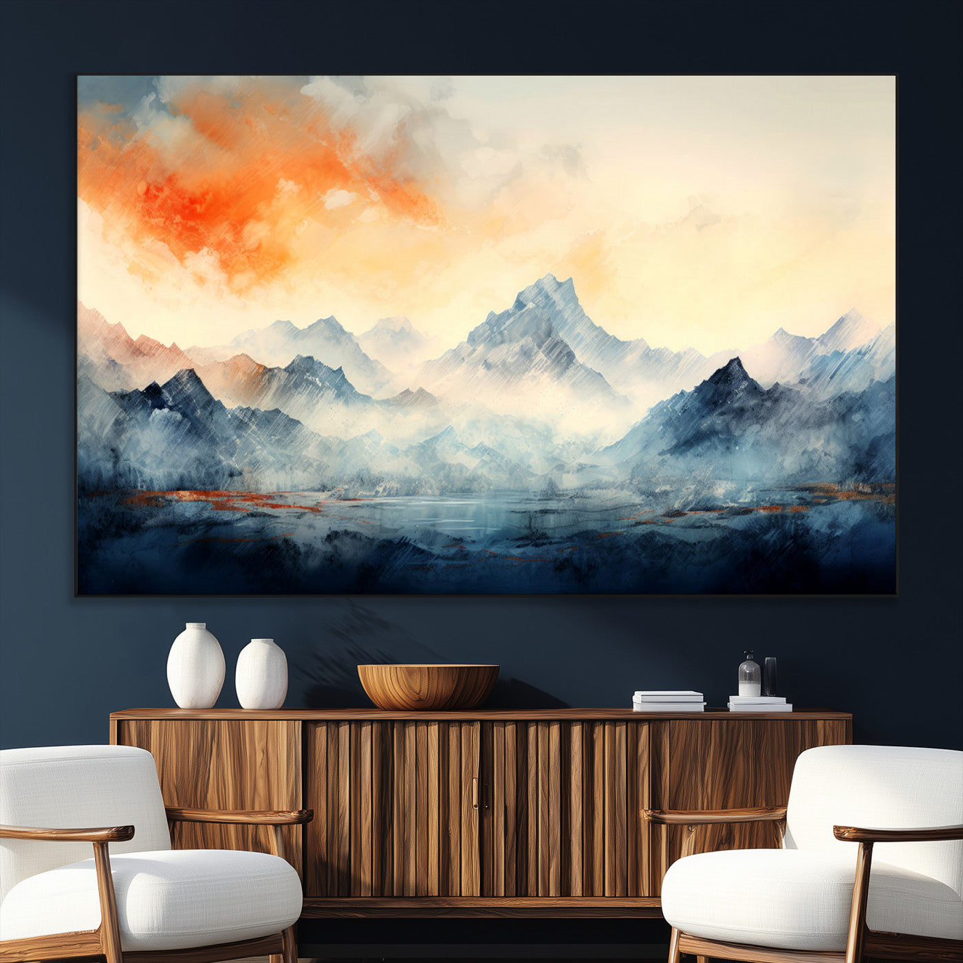 WRM1005-MGV-CV-36X24-Warm Clouds Abstract Mountain Wall Art Canvas Print