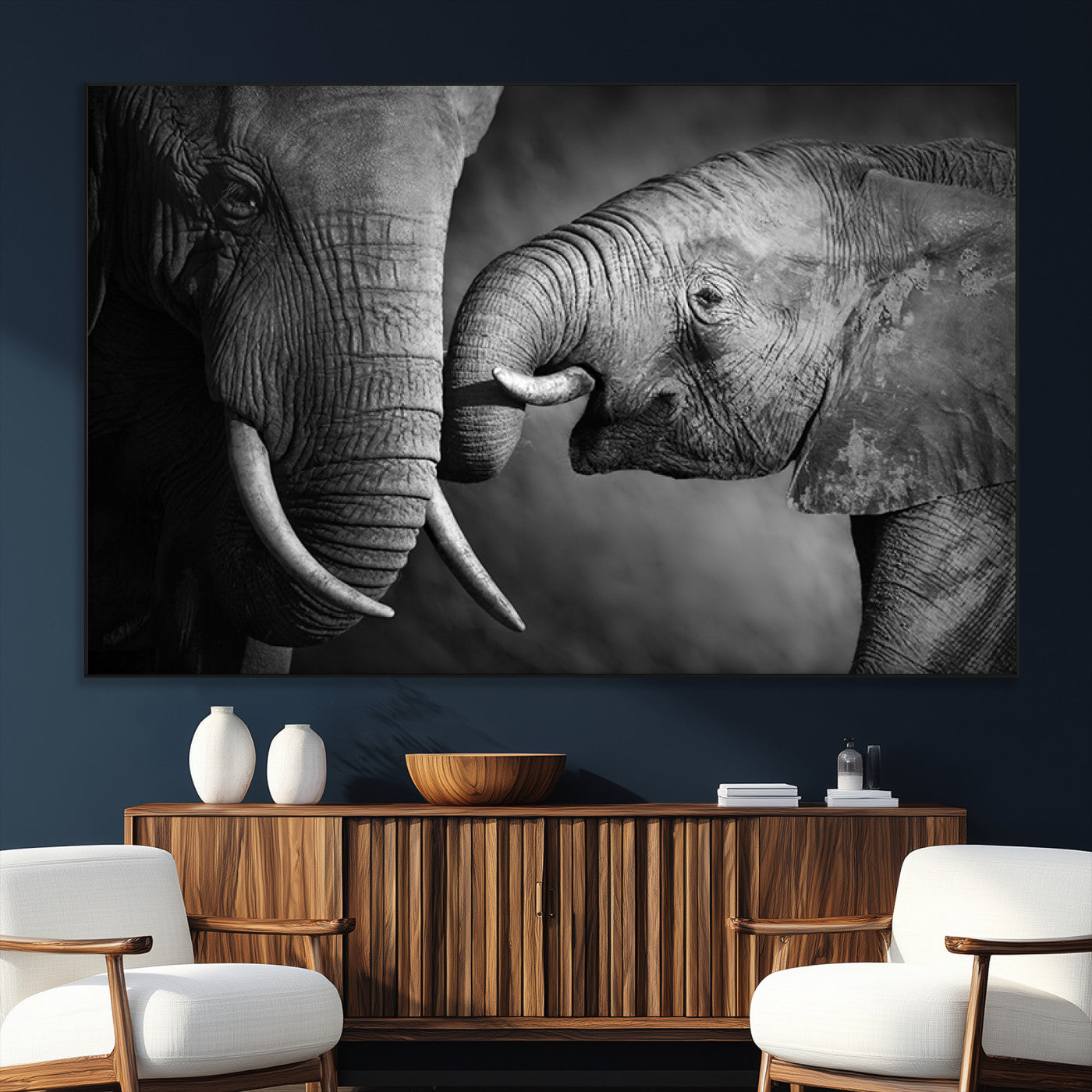 42691-MGV-CV-36X24-Elephant Family Wall Art Canvas, Framed Elephant Family Canvas Print