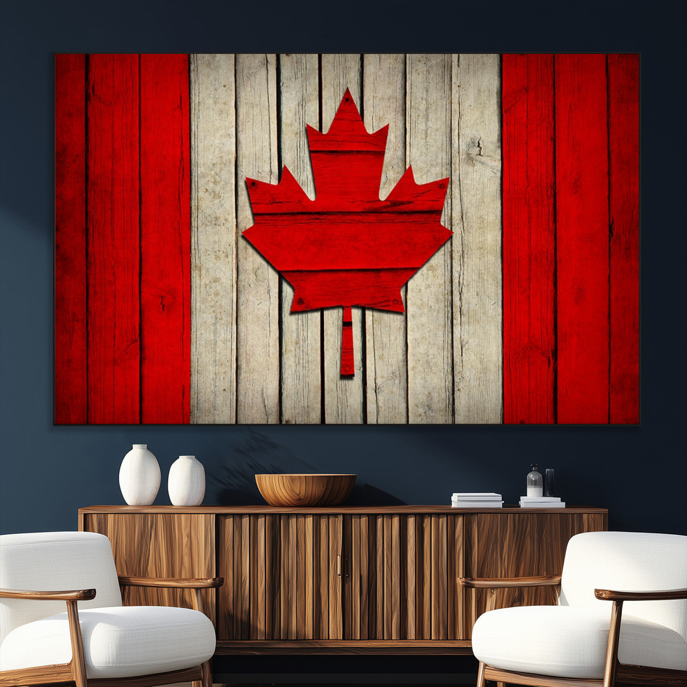 22674-MGV-CV-36X24-Rustic Canada Flag Wall Art – Framed Canadian Flag Canvas Print, Vintage Wood Texture Home or Office Decor