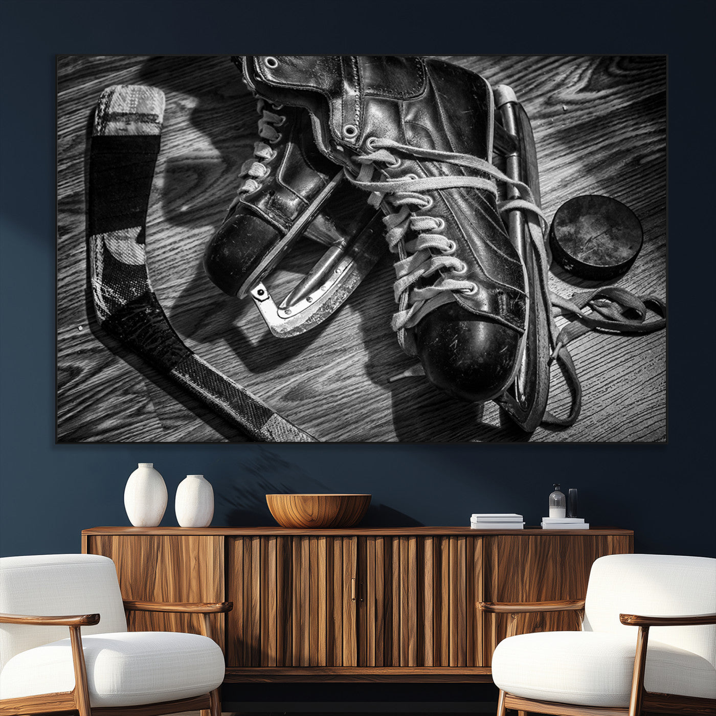 20553-MGV-CV-36X24-Old Pair of Mens Skates Wall Art Canvas, Men Skates Wall Art Print