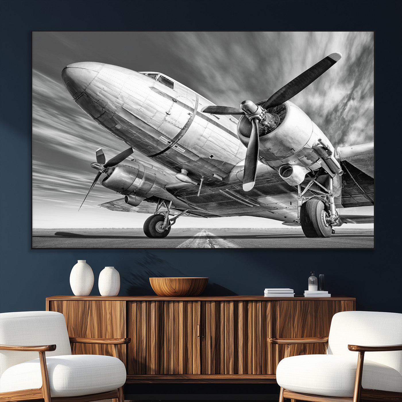 82744-MGV-CV-36X24-Vintage Airplane on Runway Canvas Print