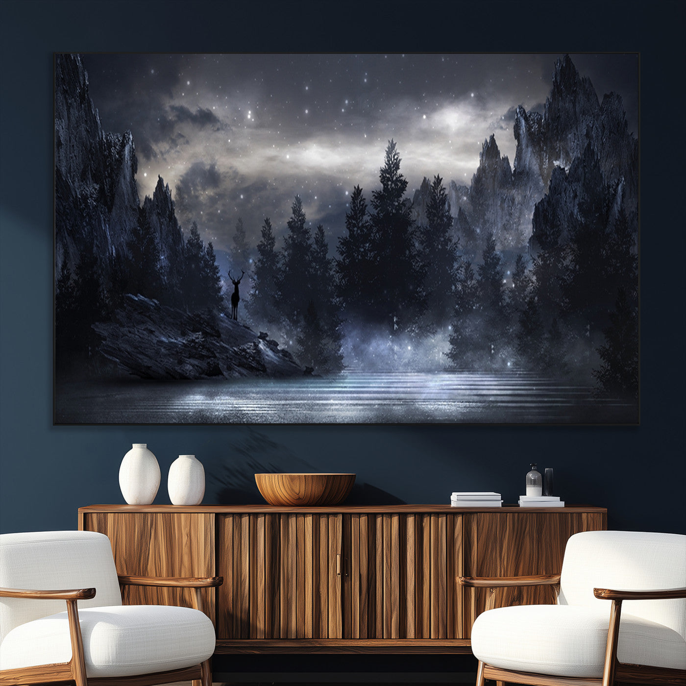 55385-MGV-CV-36X24-Night Landscape and Trees Wall Art Canvas Print