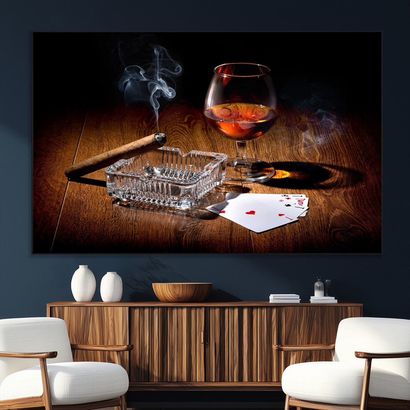 -Whiskey Cigar Wall Art Canvas Print Kitchen Wall