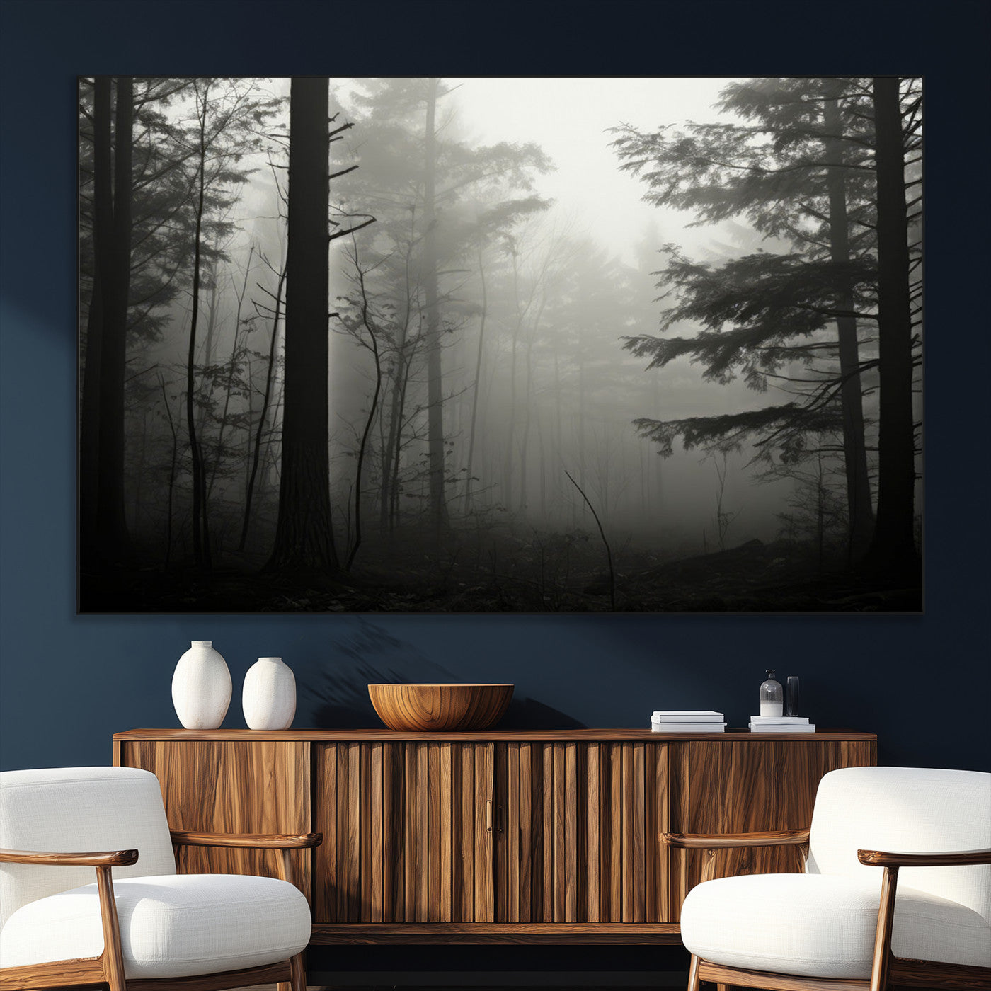 -Misty Forest Wall Art Premium Canvas Print a Foggy and Serene Atmosphere - Nature Wall Art