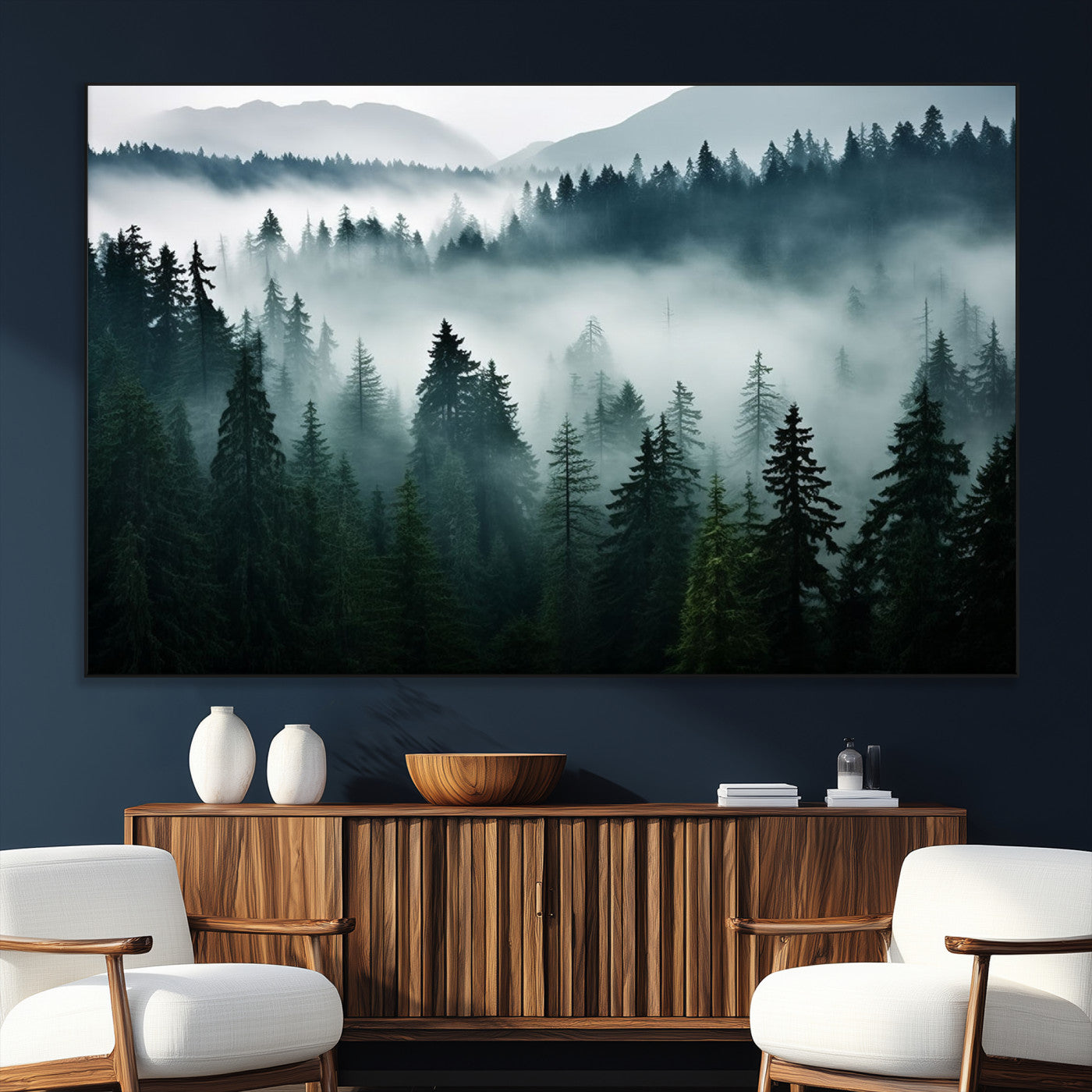 -Captivating Misty Forest Wall Art Canvas, Premium Canvas Print a Foggy and Serene Atmosphere
