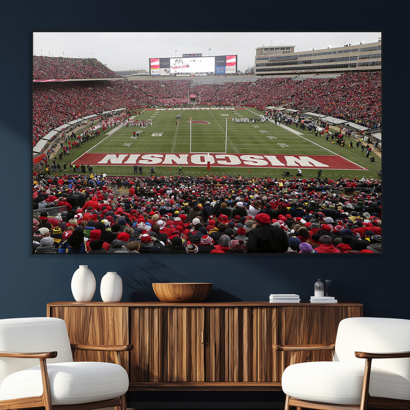 23461-MGV-CV-36X24-Wisconsin Badgers Team Print Canvas - Madison Camp Randall Stadium Wall Art Canvas Print