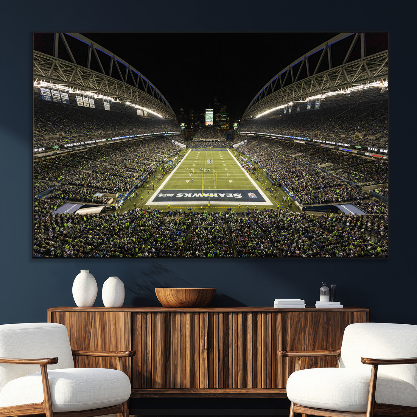 81900-MGV-CV-36X24-Seattle Seahawks Football Team Print Wall Art - Seattle Century Link Field Stadium Wall Art Canvas