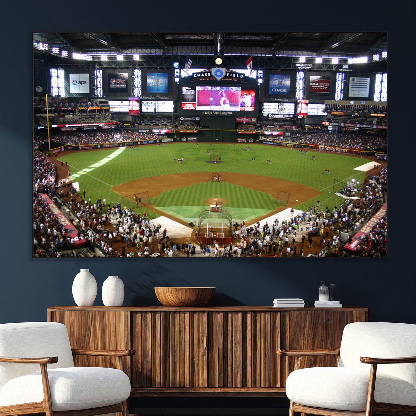 91630-MGV-CV-36X24-Arizona Diamondbacks Baseball Team Print - Phoenix Chase Field Baseball Stadium Wall Art Canvas