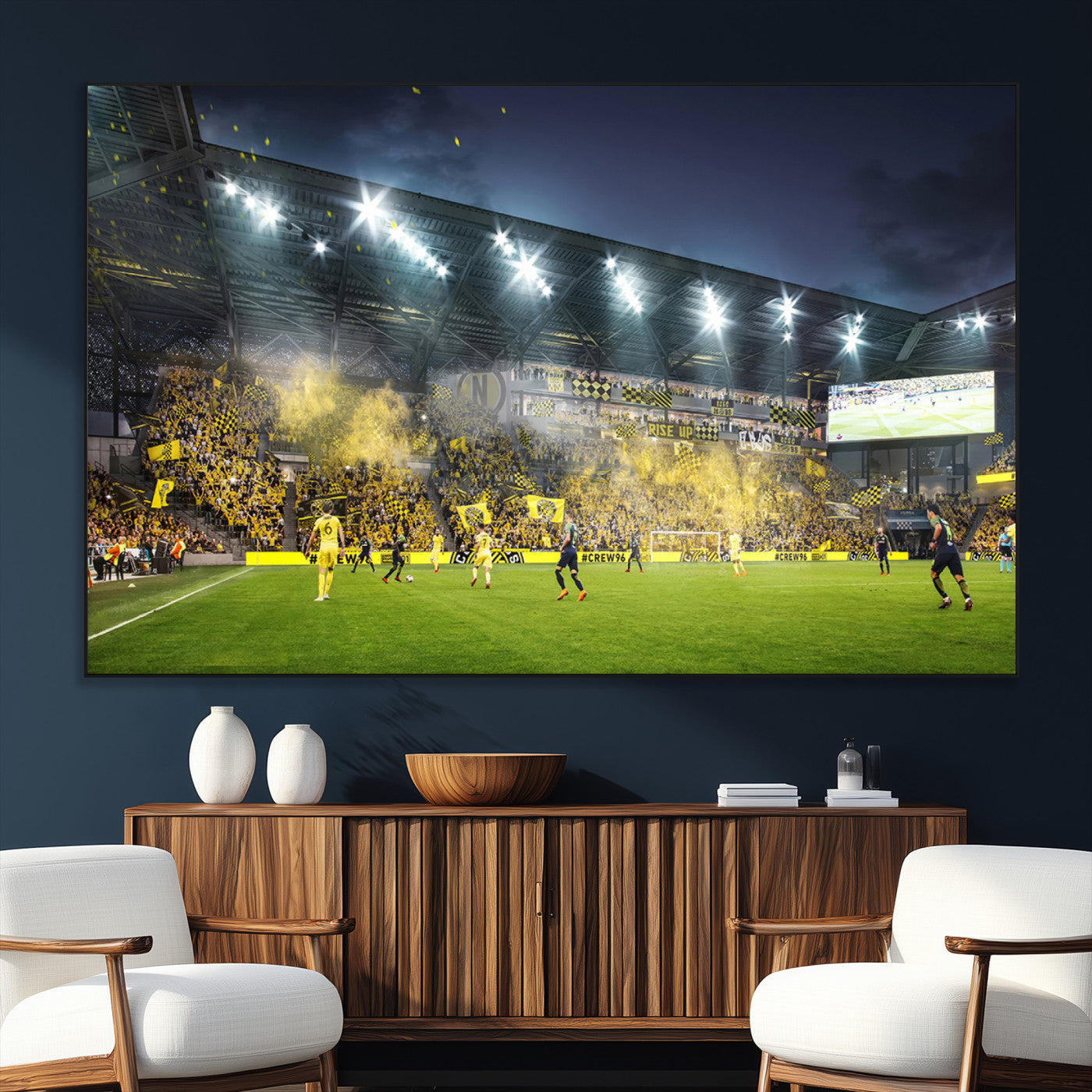 65820-MGV-CV-36X24-Columbus Crew Stadium Match Triple Canvas Wall Art - Dynamic MLS Game Scene Canvas Wall Art