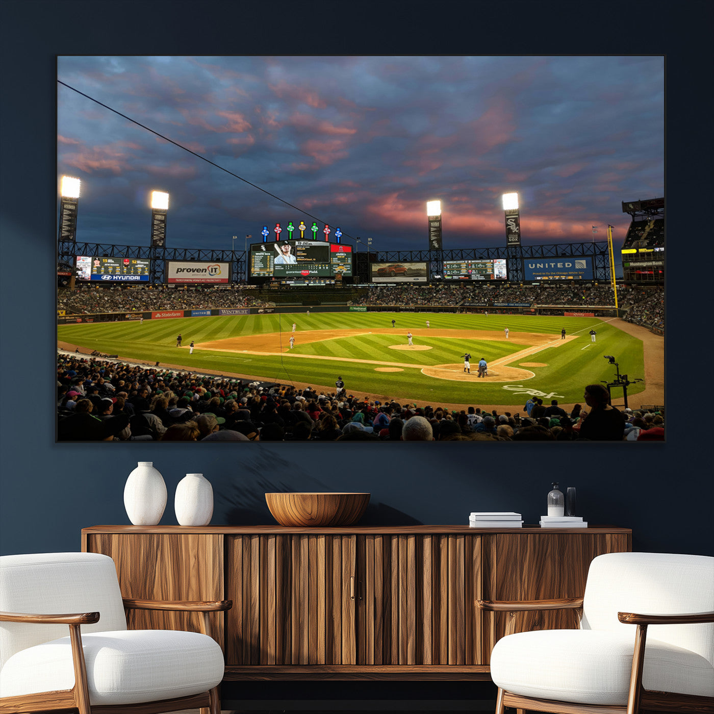 96063-SEG-FC-51X34_Oversize_Oversize-Chicago White Sox Baseball Team Print Canvas- Guaranteed Rate Field Stadium Wall Art Canvas Print