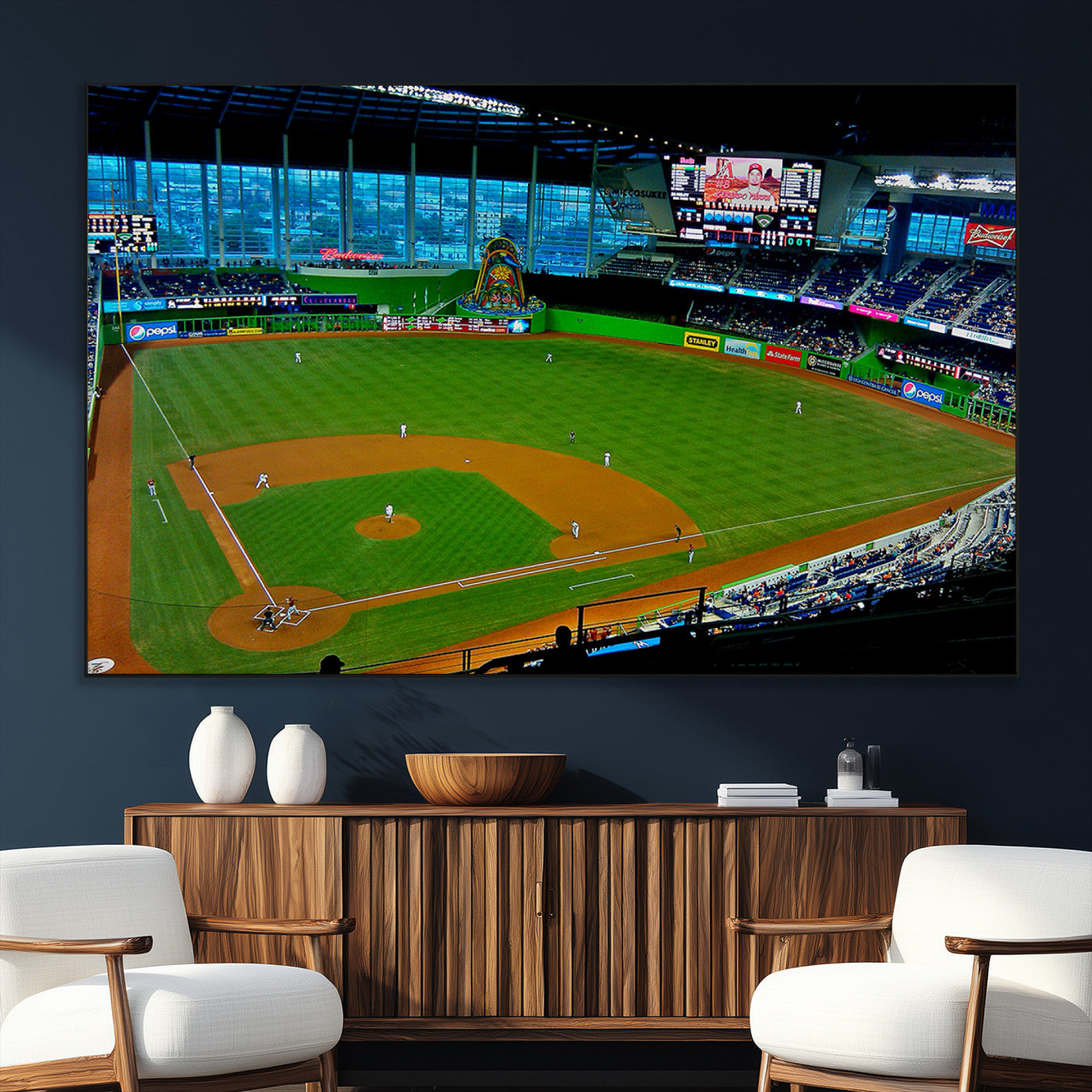 -Miami Marlins Baseball Team Print - Miami LoanDepot Park Stadium Wall Art Canvas Print