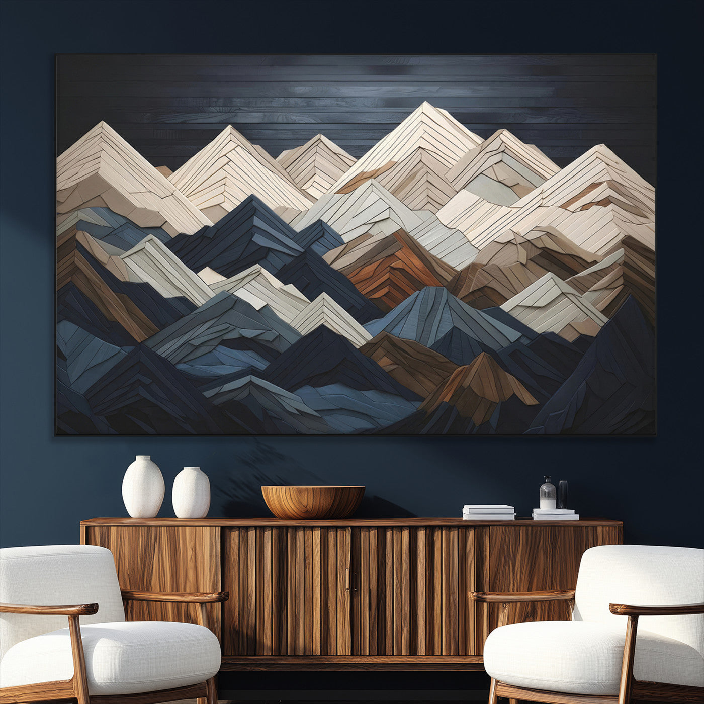 12896-MGV-CV-36X24-Rustic Mountain Landscape Wall Art Canvas Print – Framed 3D Wooden Effect Mountain Nature Artwork for Home, Office