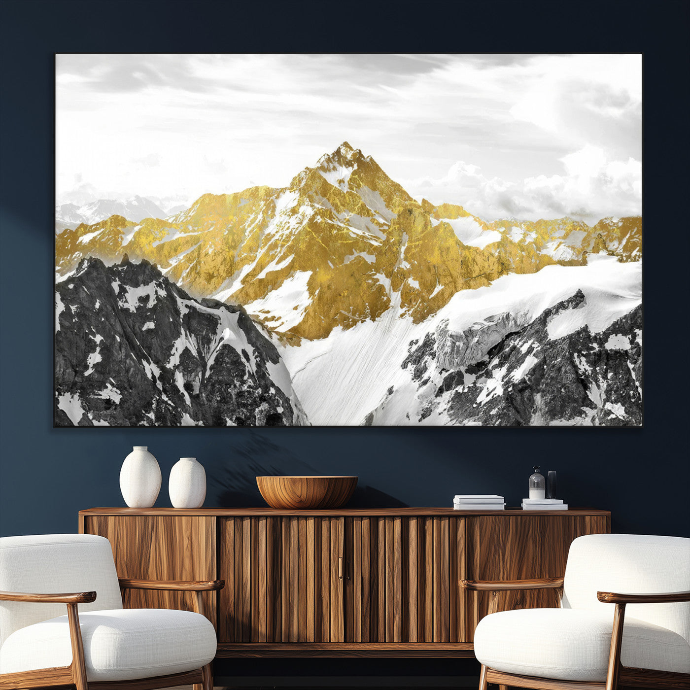 32102-MGV-CV-36X24-Gold Abstract Mountains Wall Art Print on Canvas, Nature Wall Art Print,
