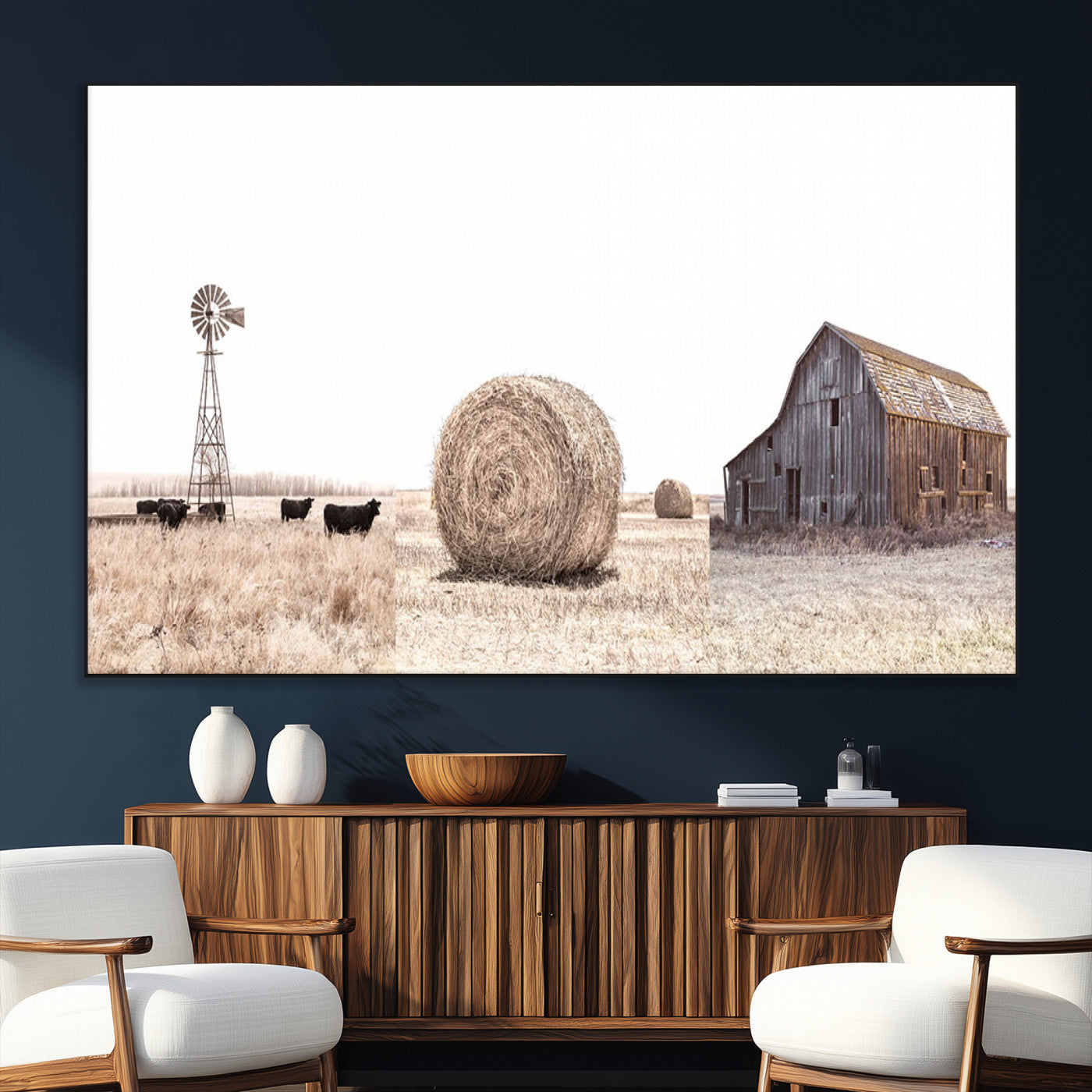 30918-MGV-CV-36X24-Farm Prints Set, Set of 6 Farmhouse Wall Art, Country House Decor, Barn Print, Wheat Print,