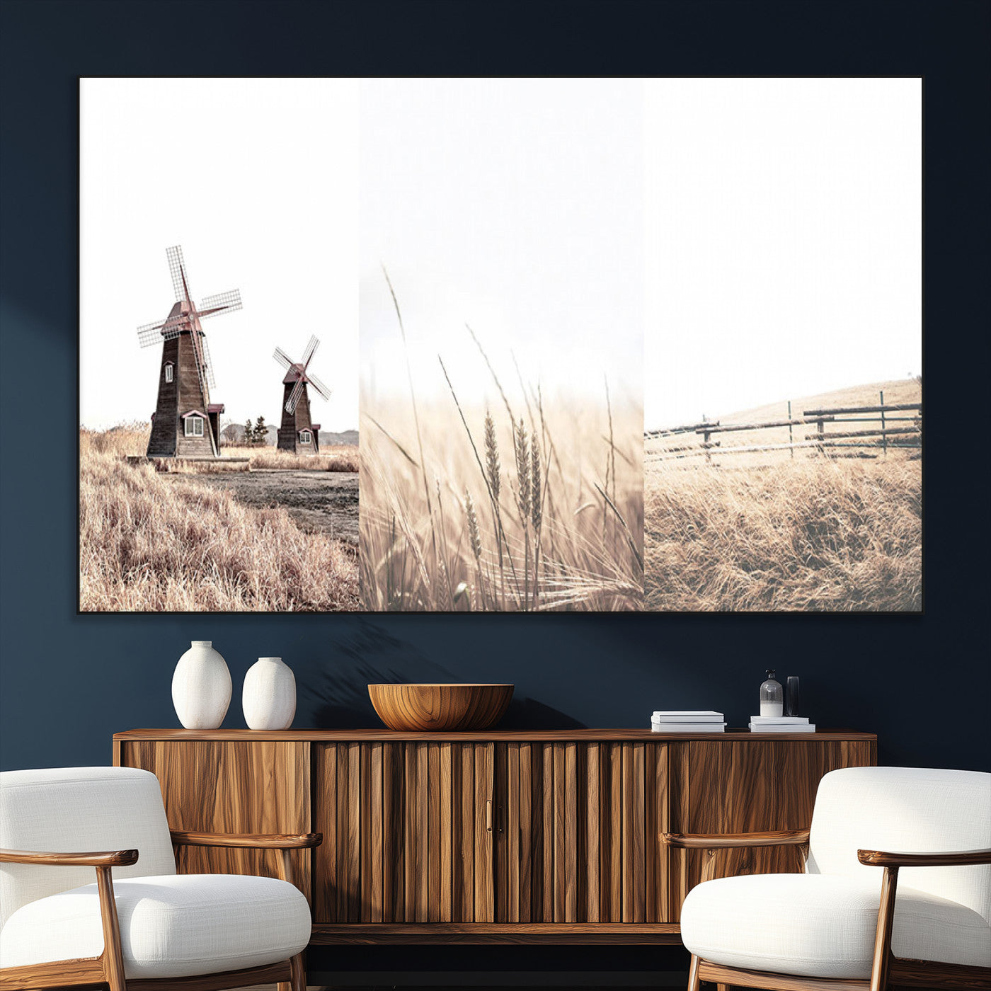 56649-MGV-CV-36X24-Farm Prints Set, Set of 3 Farmhouse Wall Art, Country House Decor, Barn Print, Wheat Print,