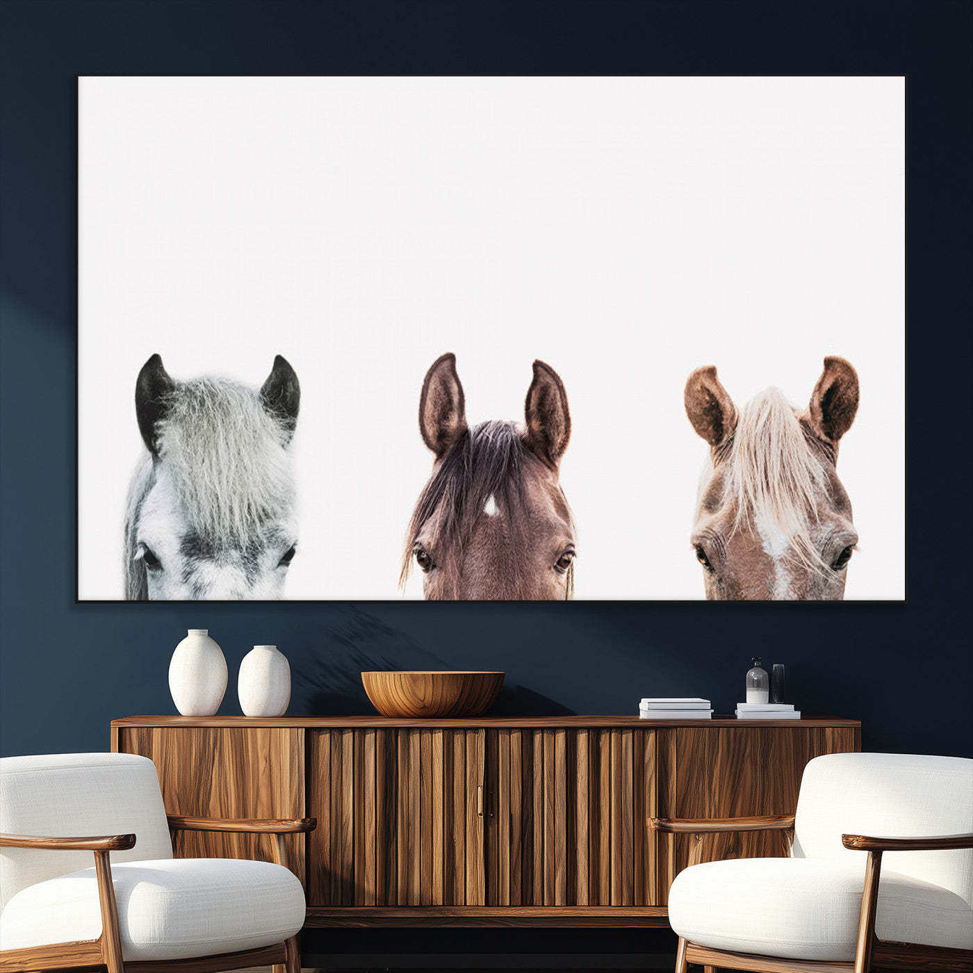 16020-SEG-FC-51X34_Oversize_Oversize-Horse Wall Art - Minimalist Horse Triptych Wall Art – Modern 3-Panel Giclée Canvas Featuring Horse