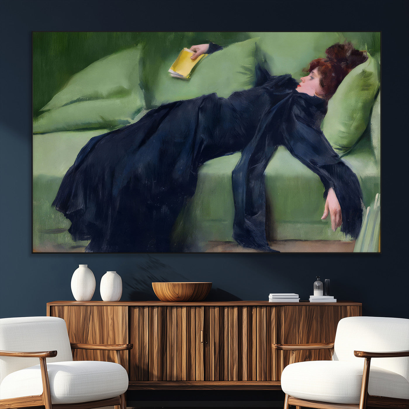 17725-MGV-CV-36X24-Decadent Girl by Ramon Casas Wall Art Canvas Print, Framed Decadent Girl Canvas Print