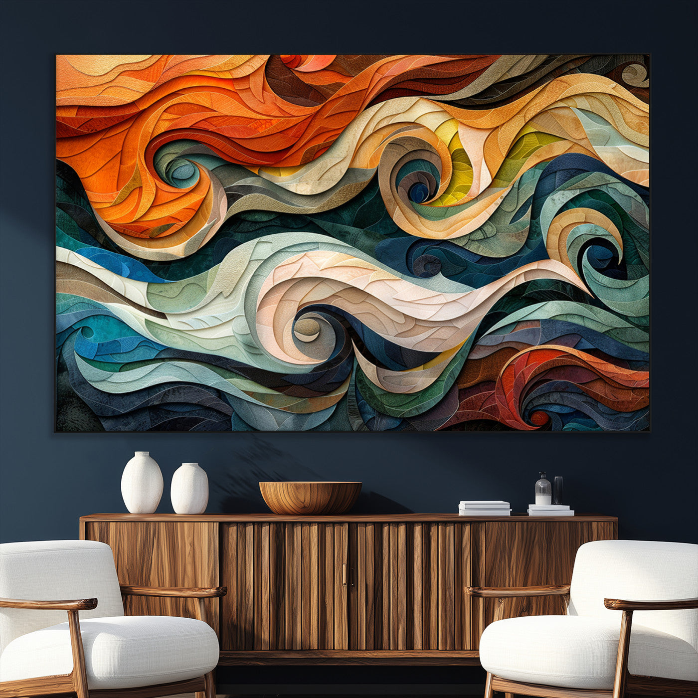 98463-MGV-CV-36X24-Abstract Wave Wall Art | Ready to Hang Framed Canvas Print | Vibrant Home Decor for Modern Spaces