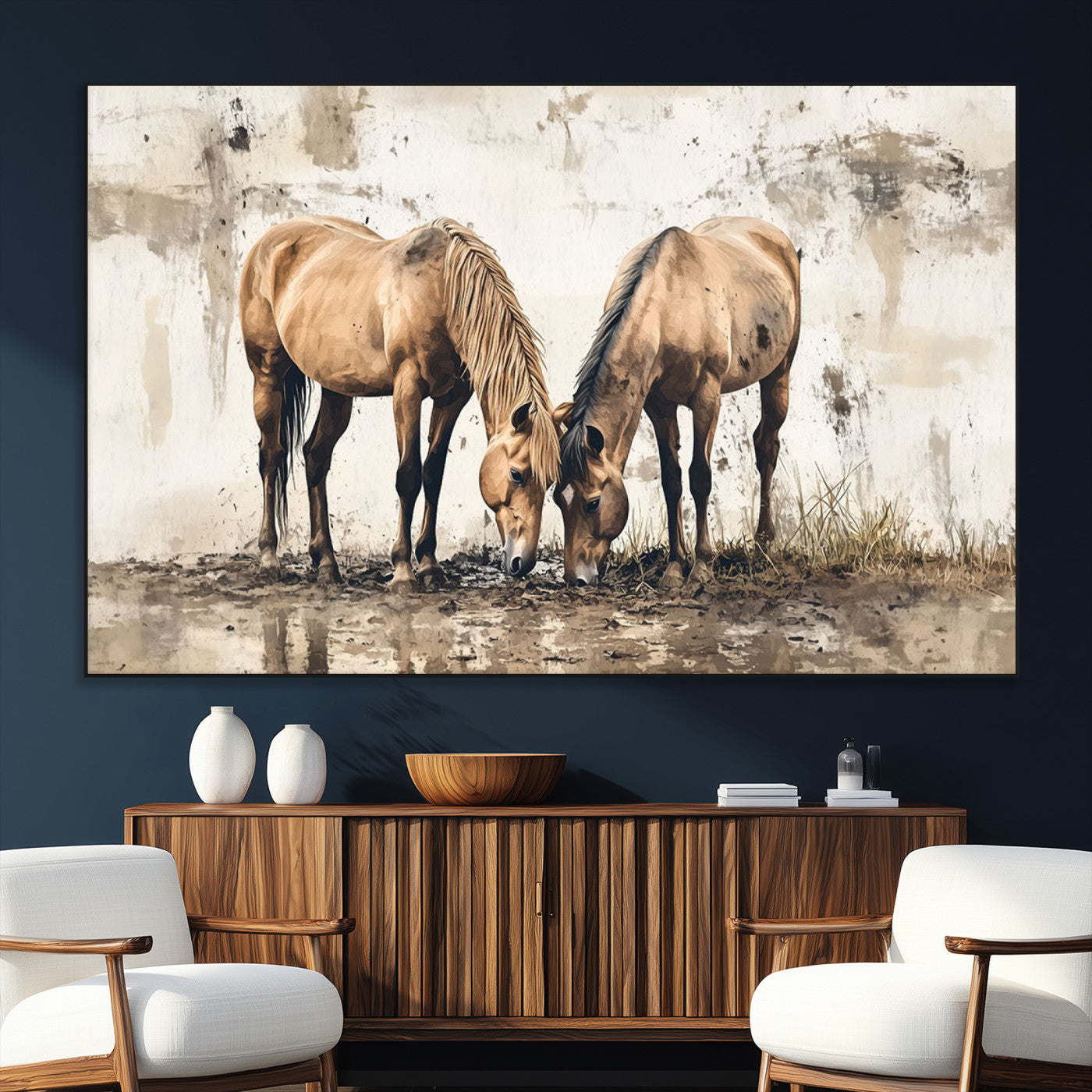 44742-SEG-FC-51X34_Oversize_Oversize-Vintage Horses Wall Art | Ready to Hang and Framed Triptych | Western Farmhouse Wall Decor for