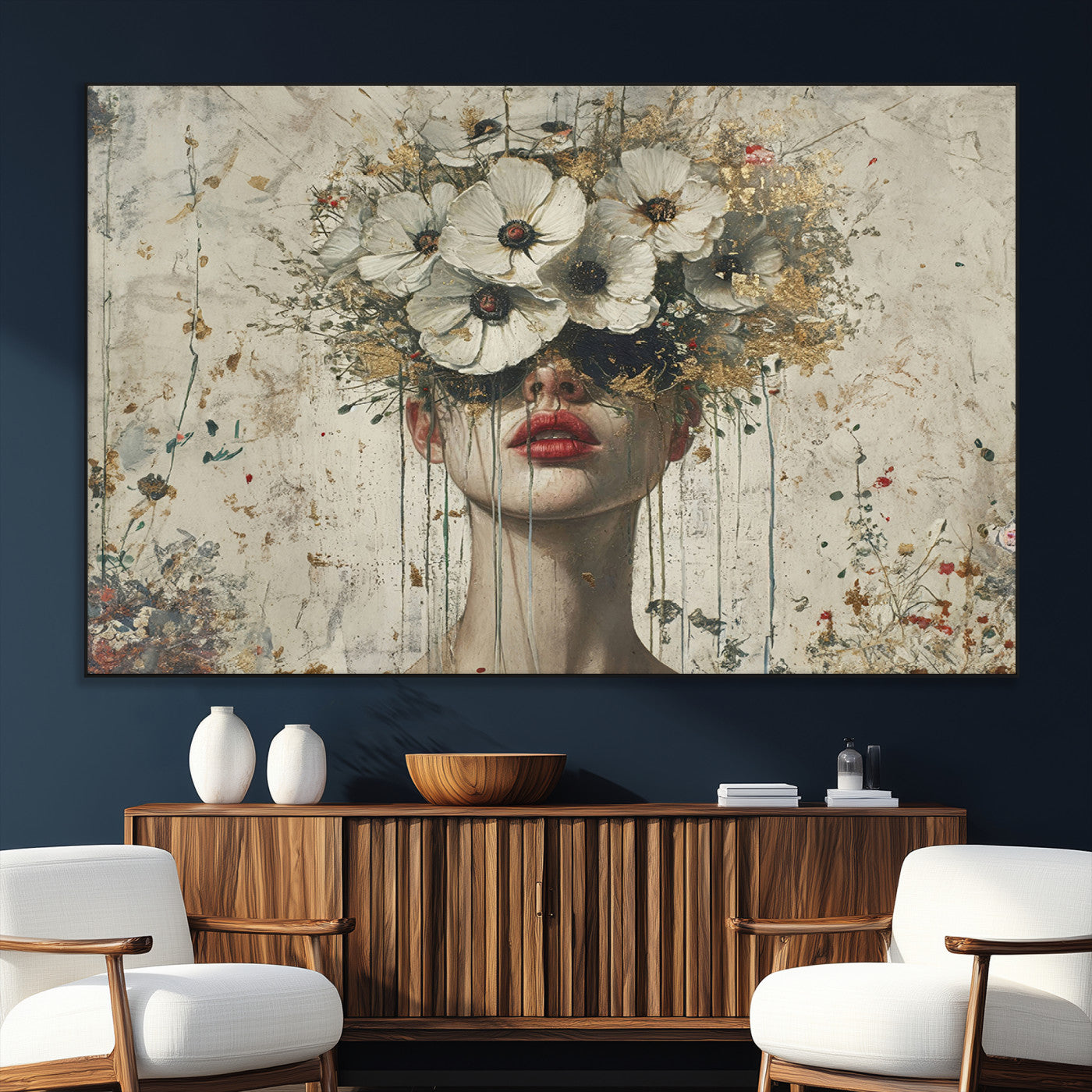 72759-MGV-CV-36X24-Abstract Floral Women Patel Wall Art Canvas Print