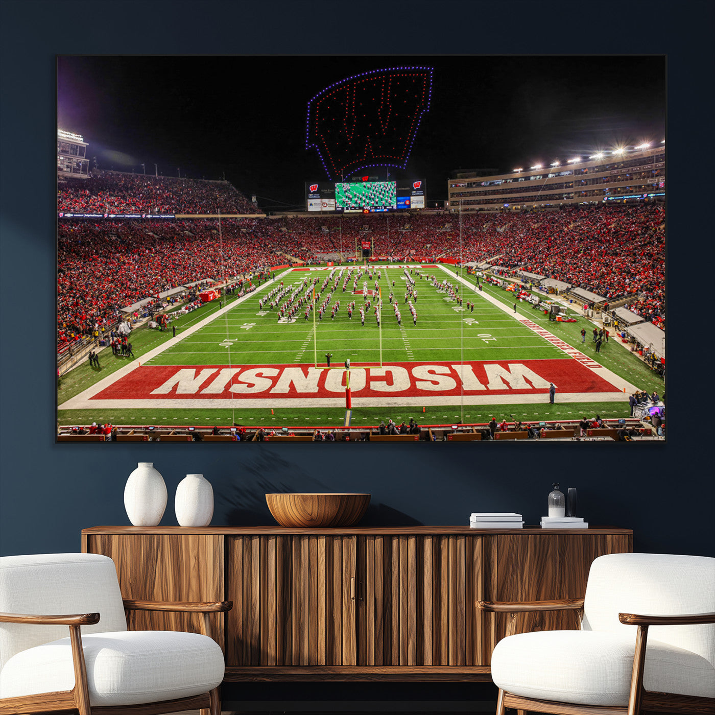 34125-MGV-CV-36X24-Wisconsin Badgers Football Team Print Canvas- Madison Camp Randall Stadium Wall Art Canvas Print