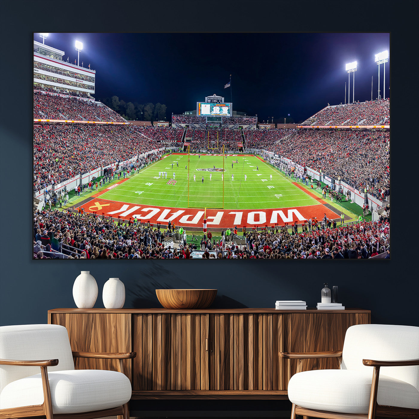 80943-MGV-CV-36X24-Wolfpack Football Team Print - Raleigh Carter-Finley Stadium Wall Art Canvas Print