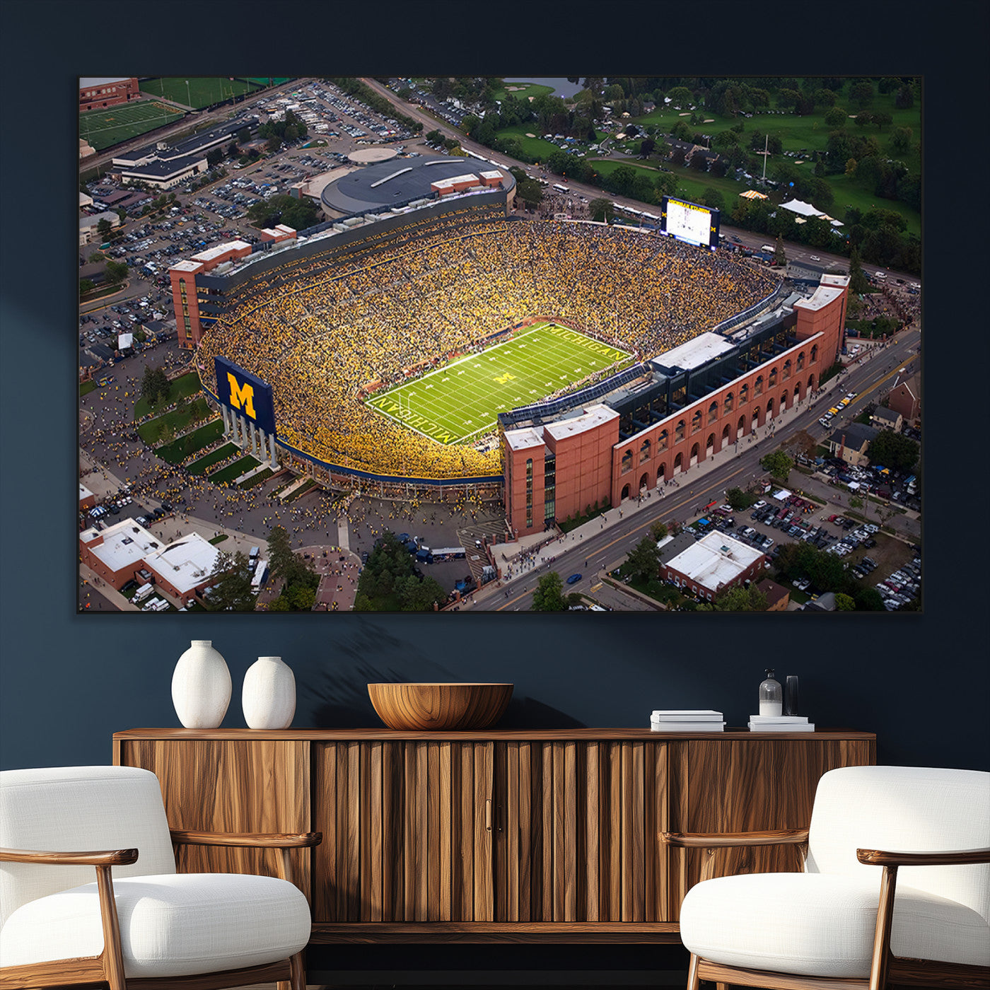 95248-MGV-CV-36X24-University of Michigan Wolverines Football Team Print - Ann Arbor Michigan Stadium Wall Art Canvas