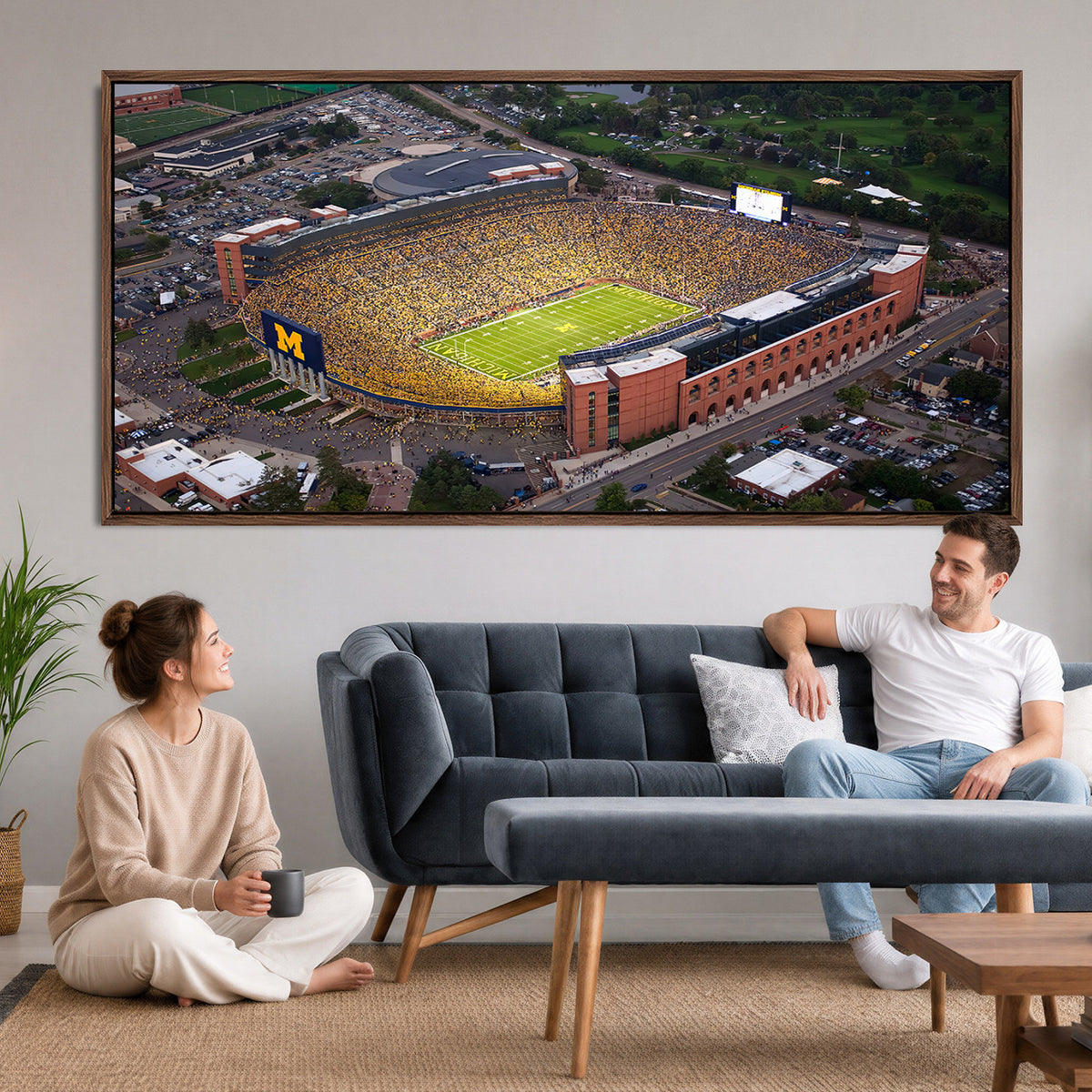 95248-PAN-FL-20X10 - University of Michigan Wolverines Football Team Print - Ann Arbor Michigan Stadium Wall Art Canvas