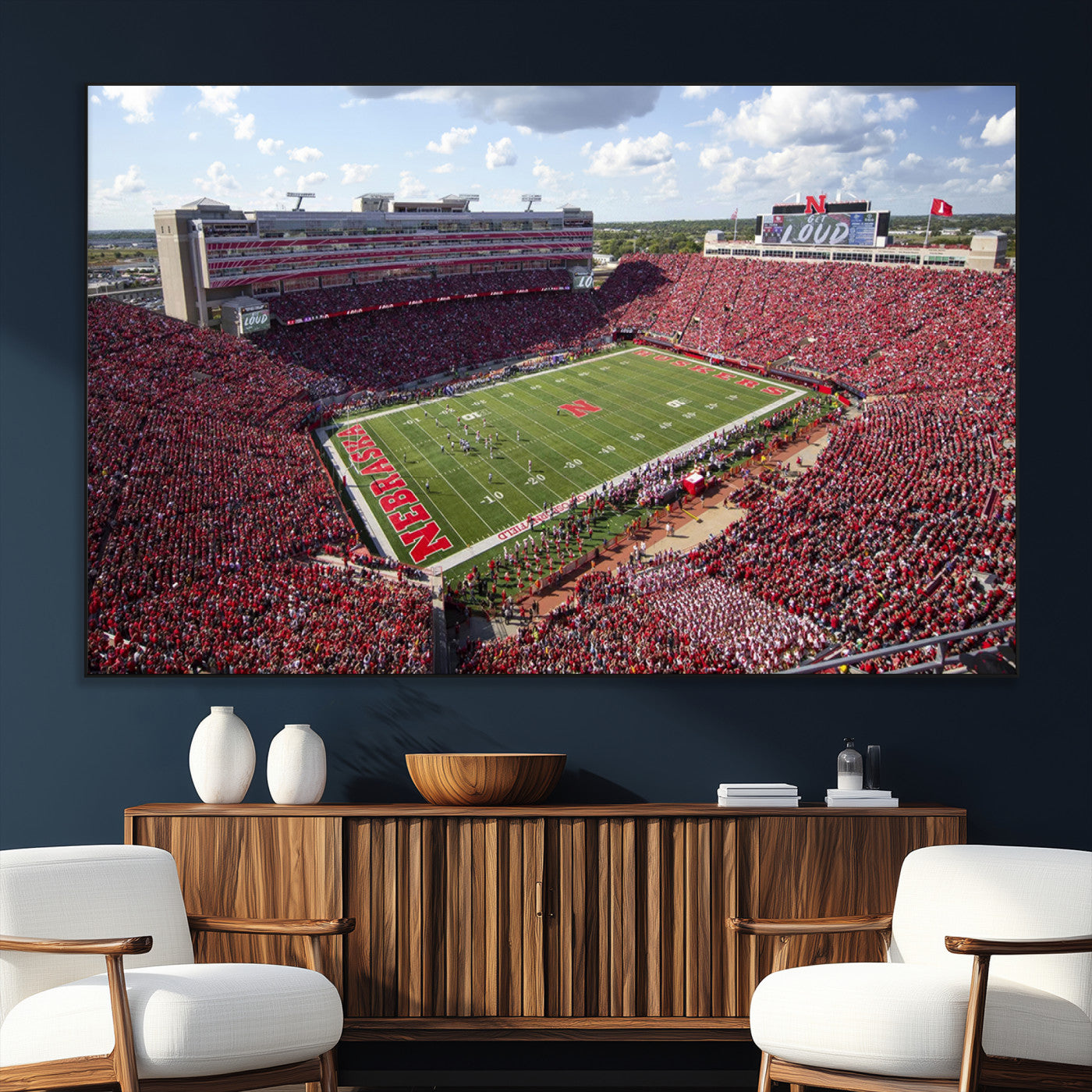 84975-MGV-CV-36X24-University of Nebraska Cornhuskers Football Team Print - Lincoln Memorial Stadium Wall Art Canvas