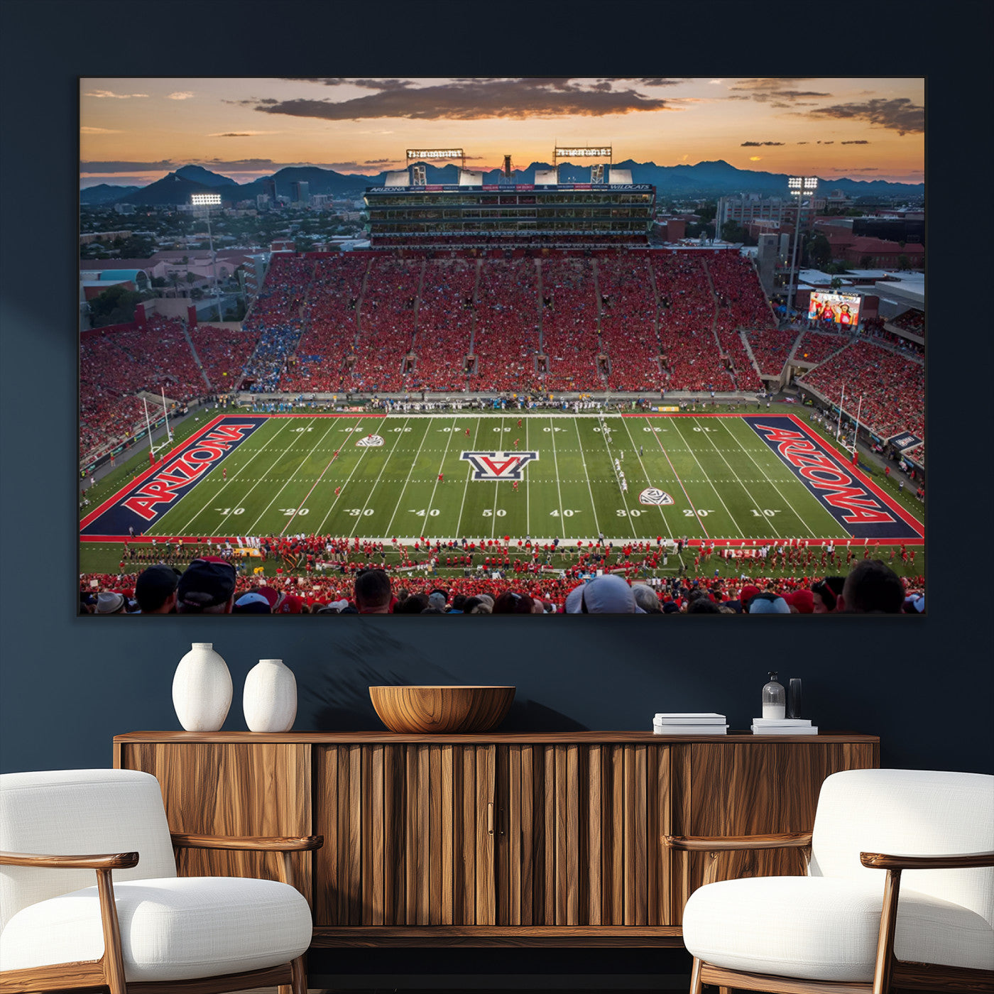 99722-MGV-CV-36X24-Framed Arizona Wildcats Football Team Print - Tucson Arizona Stadium Wall Art Canvas Print