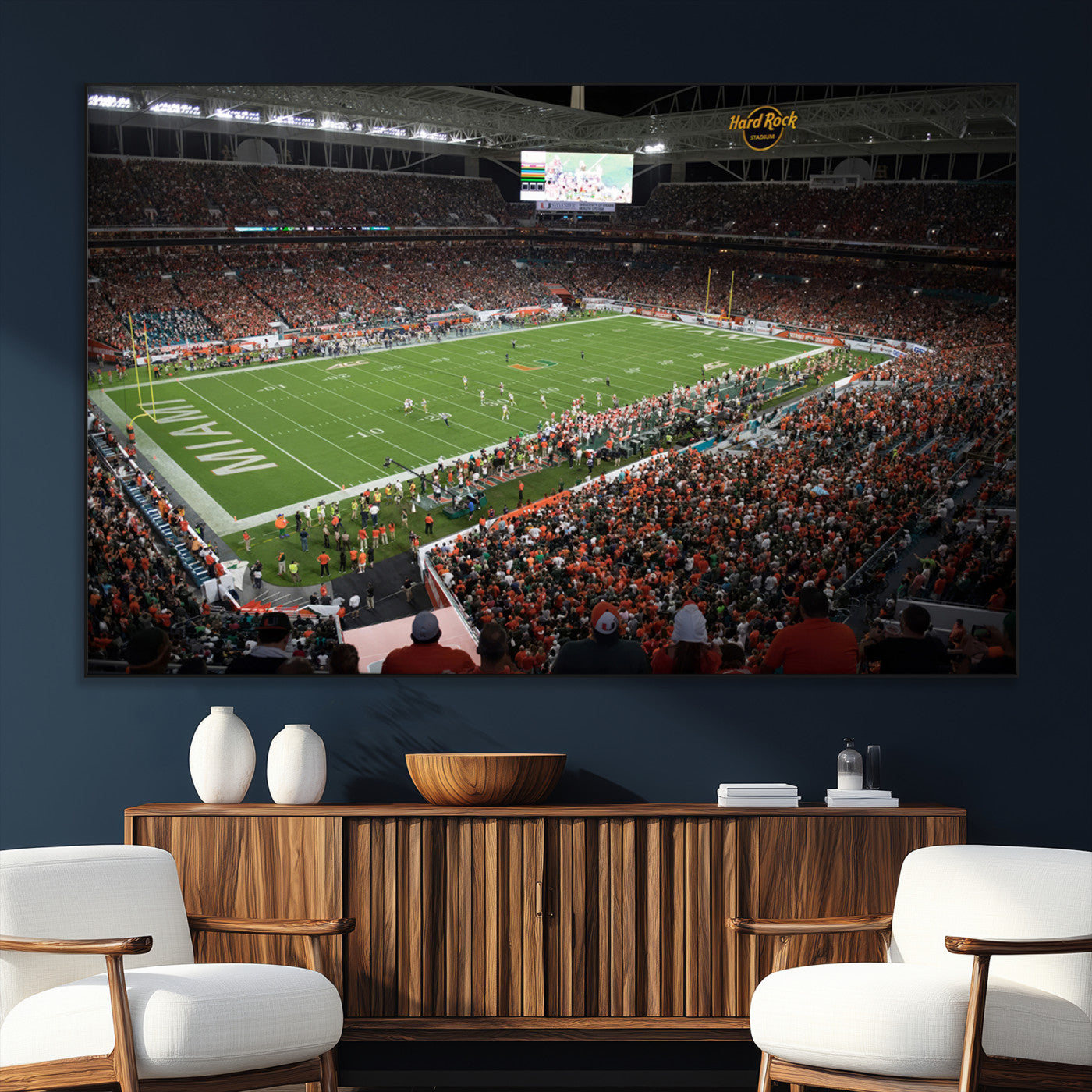 33698-SEG-FC-51X34_Oversize_Oversize-Miami Hurricanes Football Team Print Canvas- Miami Hard Rock Stadium Wall Art Canvas Print